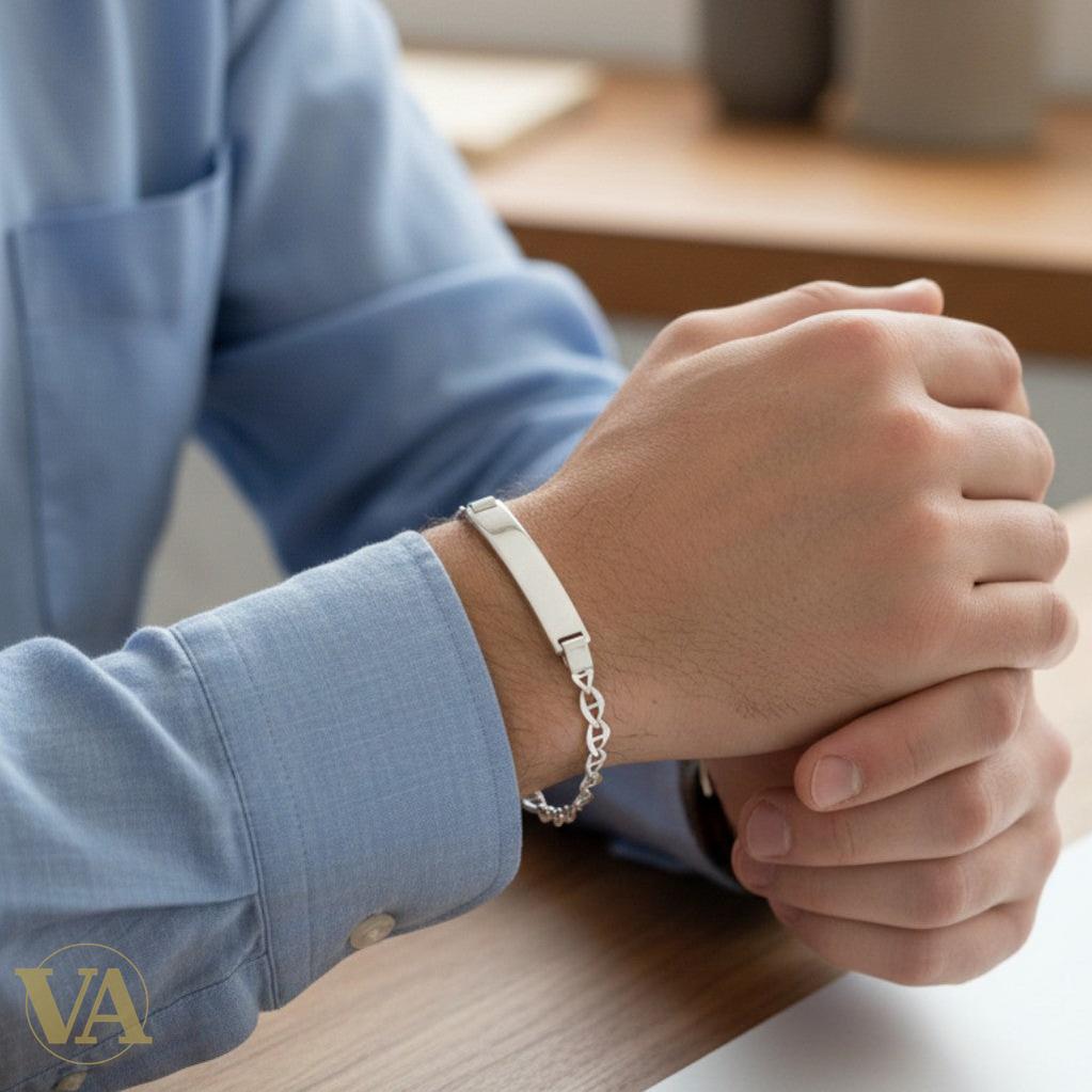 Bracelet Homme Argent 925 – Maille Fine & Plaque 38 mm