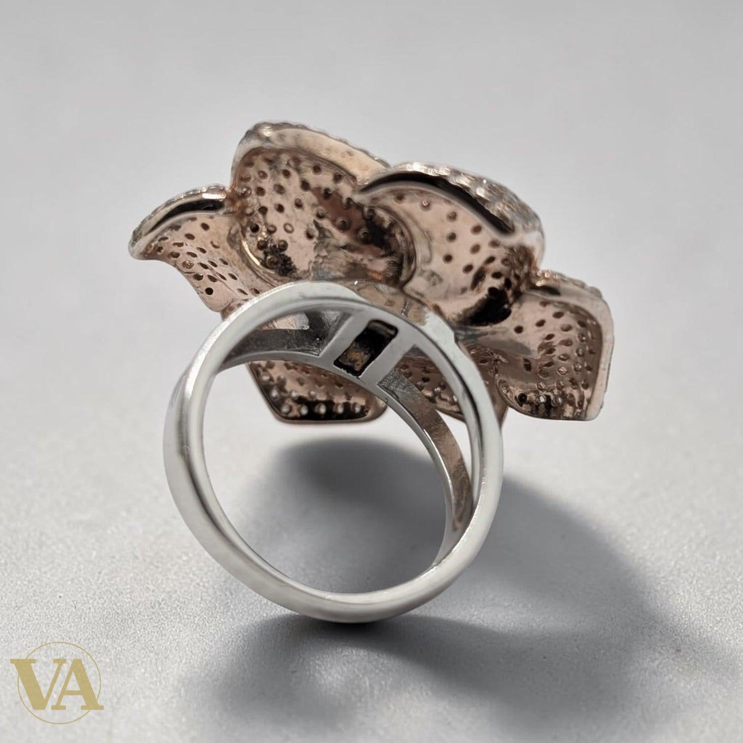Bague Femme Argent 925 Plaqué Or Rose – Grande Fleur Sculptée-Vindicta : Bijoux Argent 925 Massif, Luxe et Héritage
