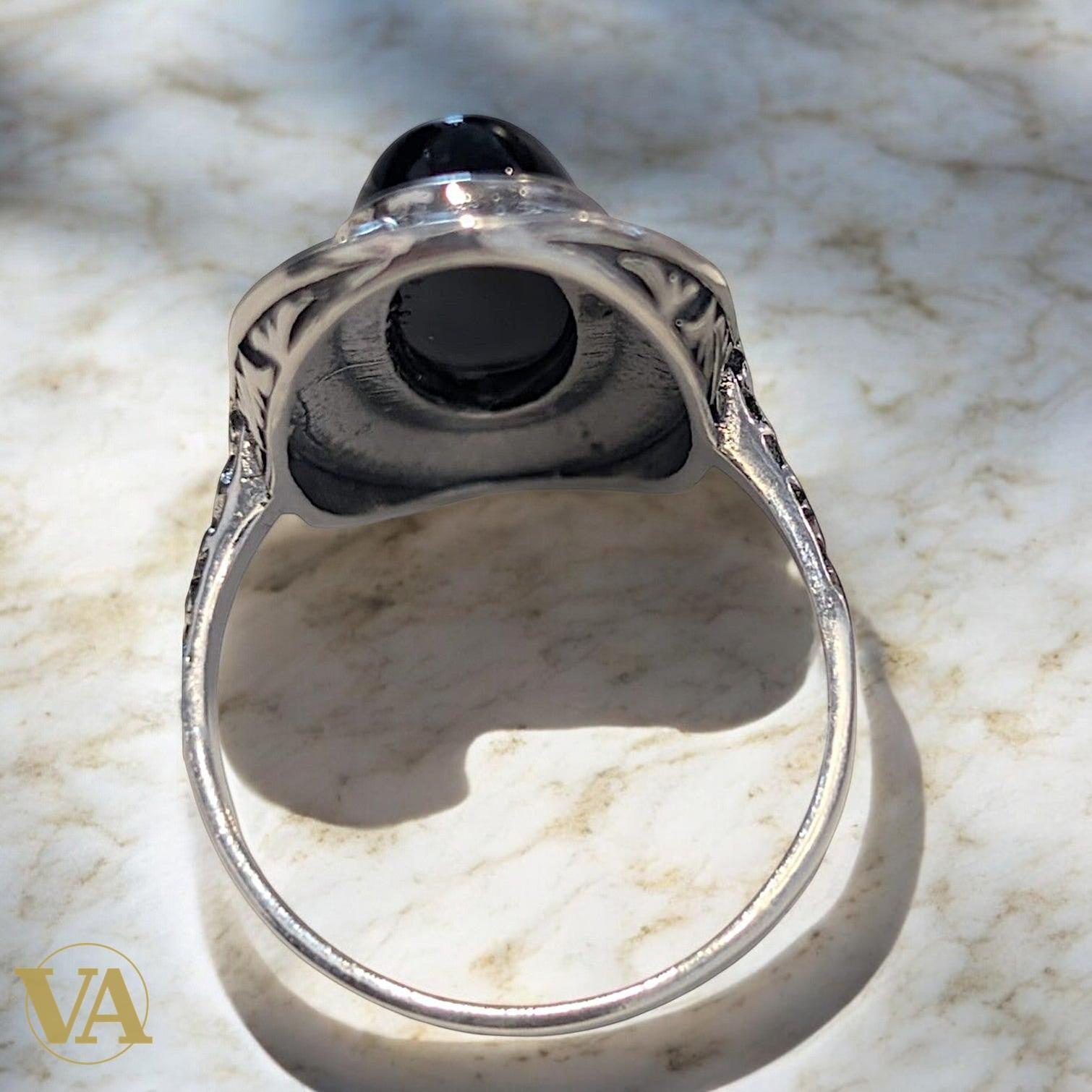 Bague femme Argent 925 Onyx Noir & Marcassites – Style Ottoman | Bijoux Vindicta