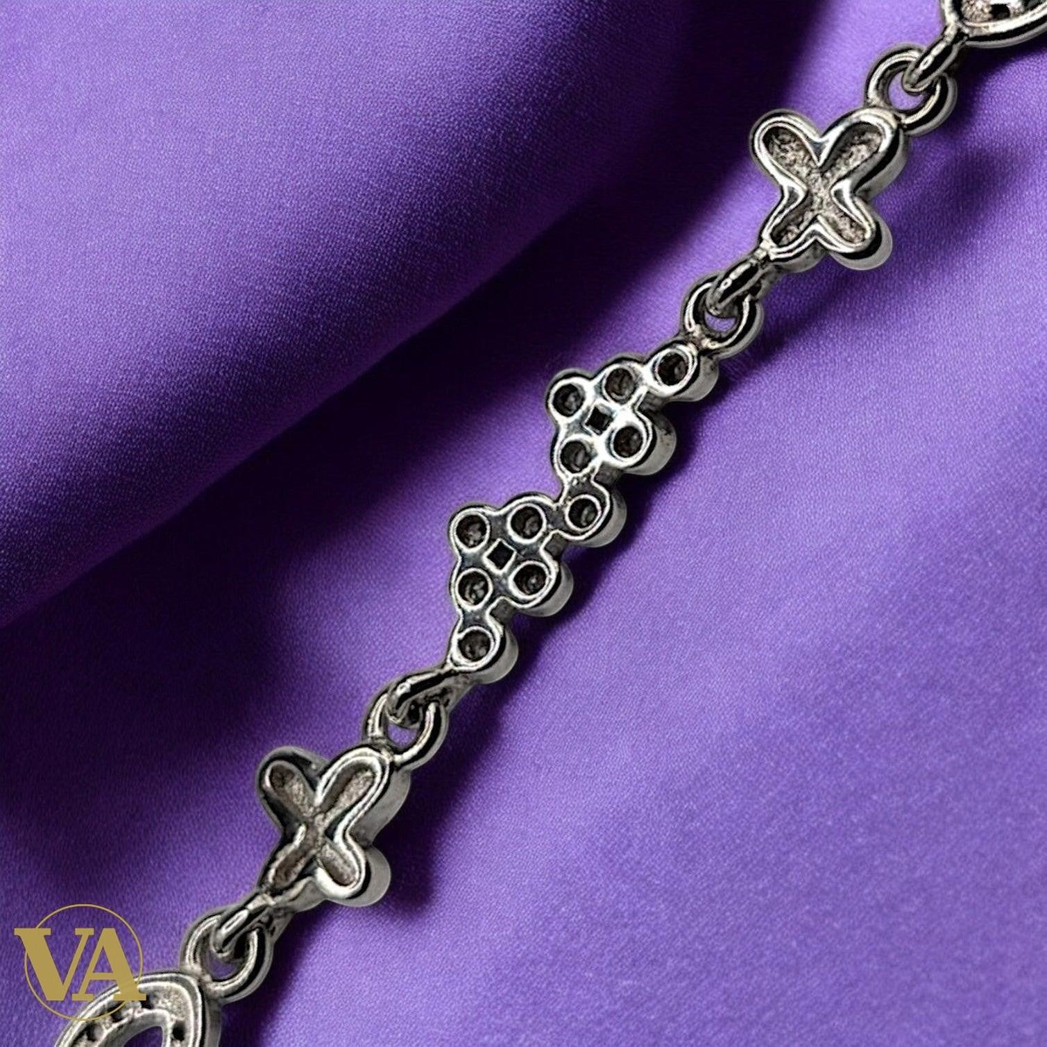 Bracelet argent 925 femme motifs navette oxydes zirconium | Bijoux Vindicta