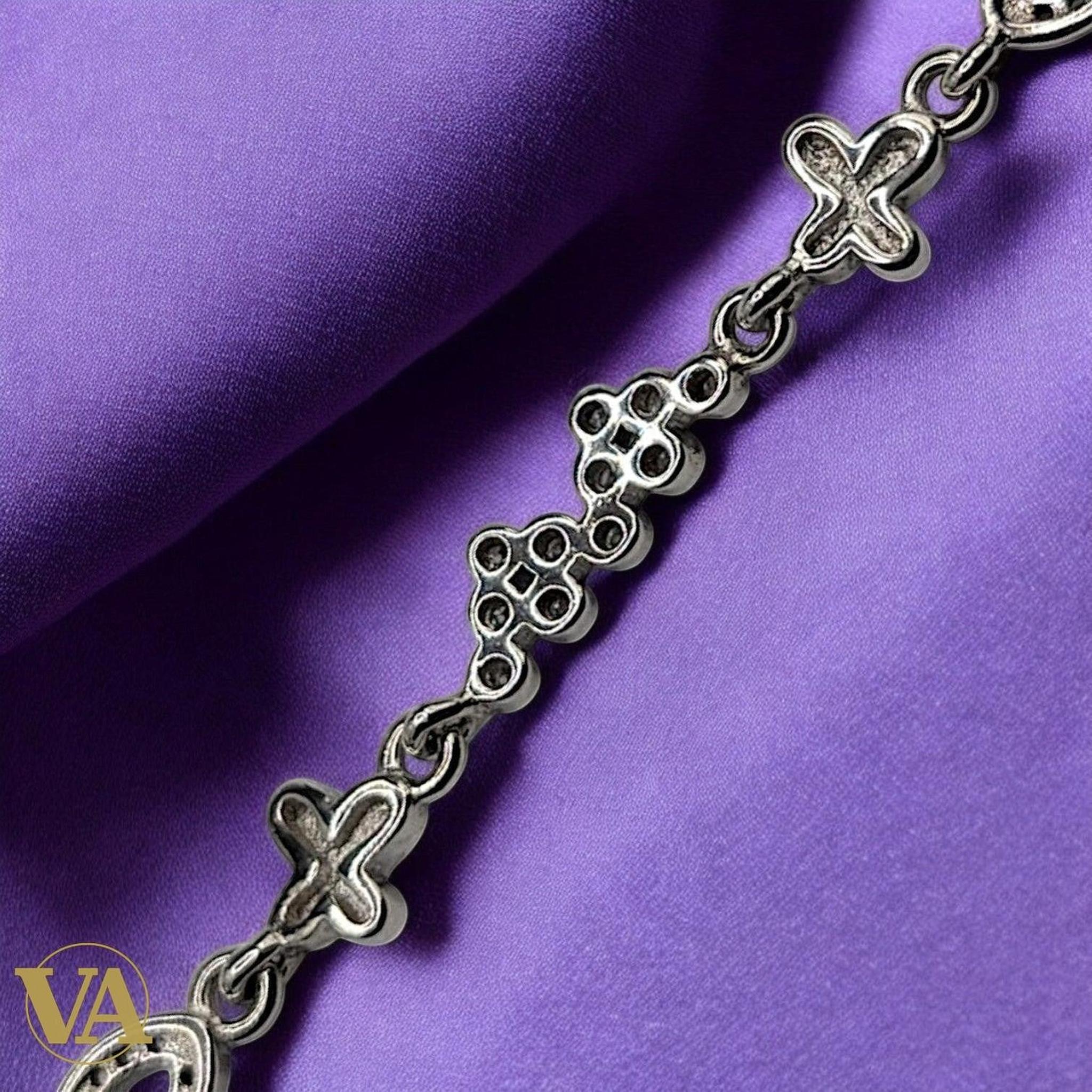 Bracelet argent 925 femme motifs navette oxydes zirconium | Bijoux Vindicta
