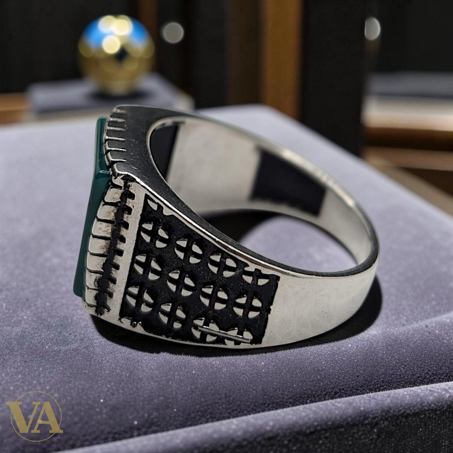Chevalière Homme Argent 925 Pierre Aventurine Verte