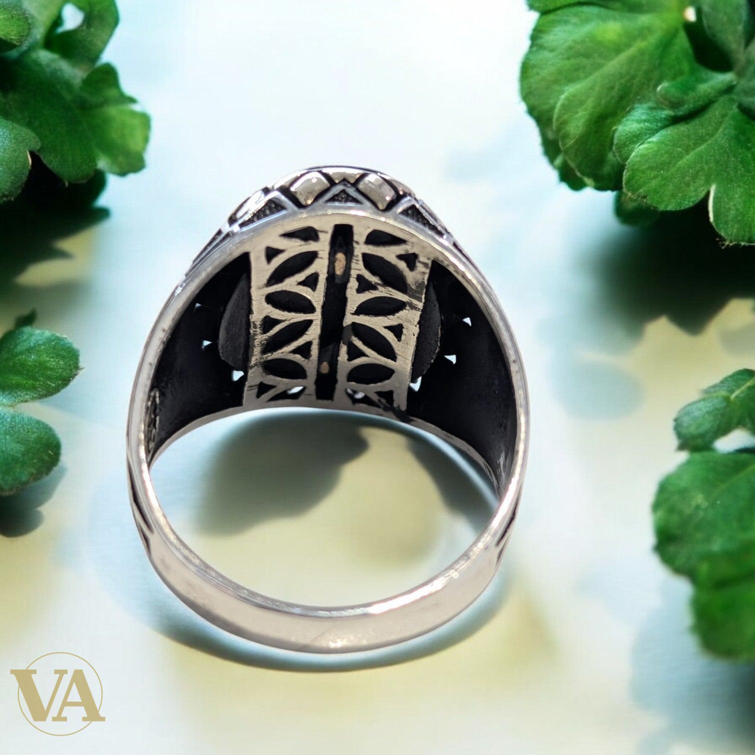 Bague homme argent 925 – Onyx noir & marcassite