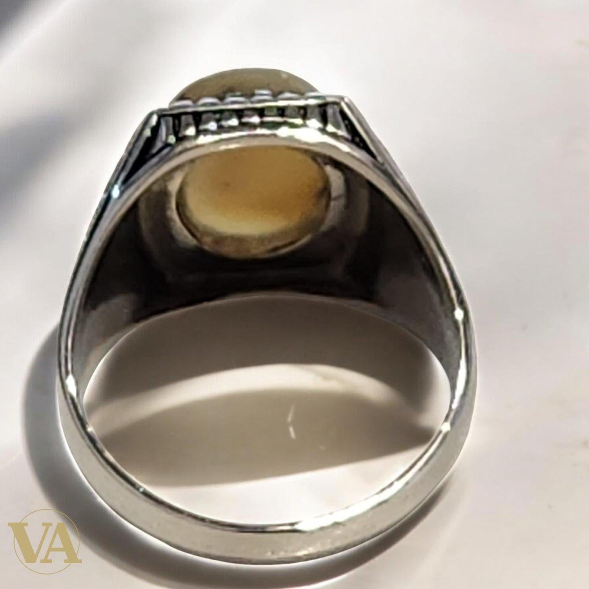 Bague homme argent 925 agate jaune cabochon - Argent 925 - Vindicta