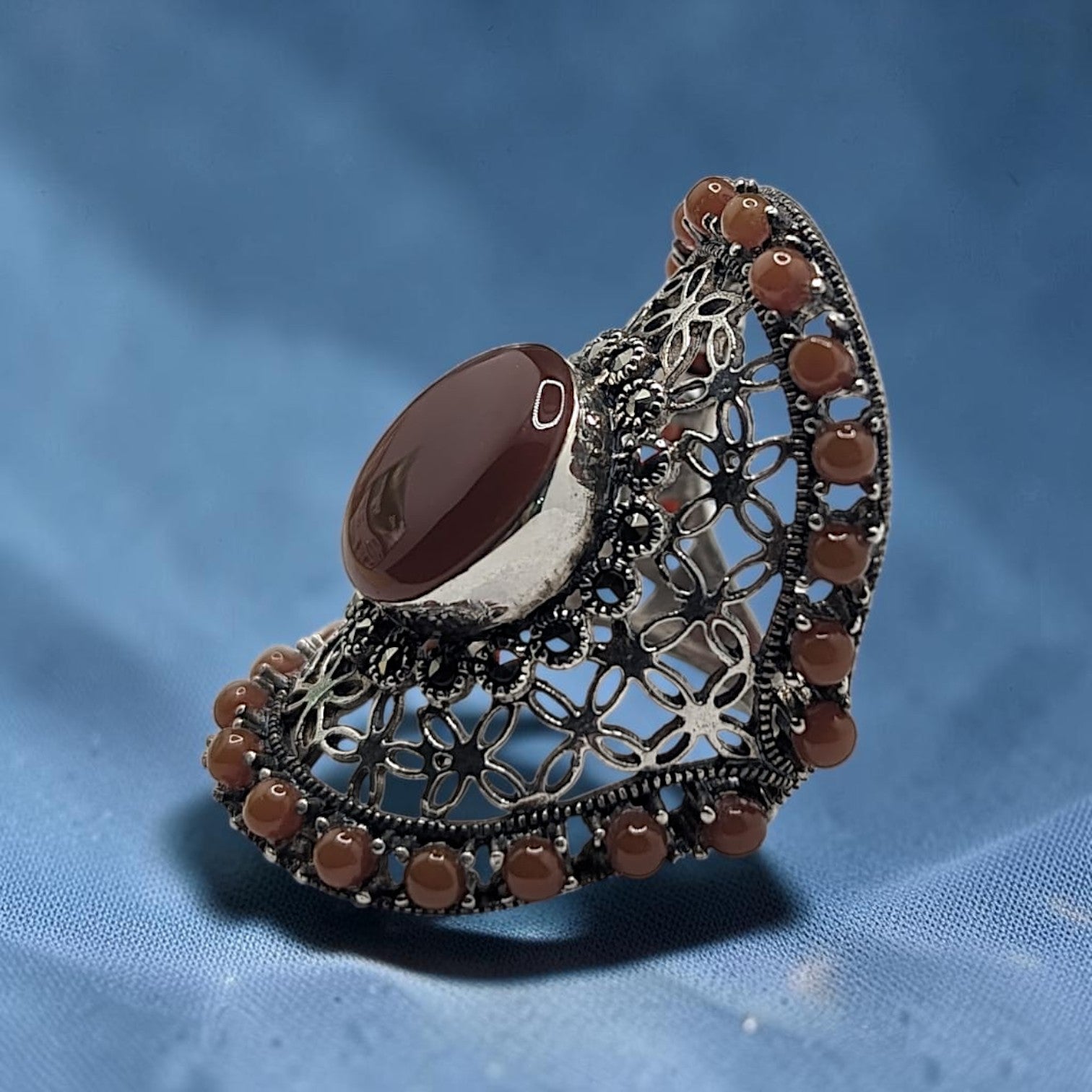 Bague Femme Argent 925 Cornaline Marcassite Ajourée-Vindicta : Bijoux Argent 925 Massif, Luxe et Héritage
