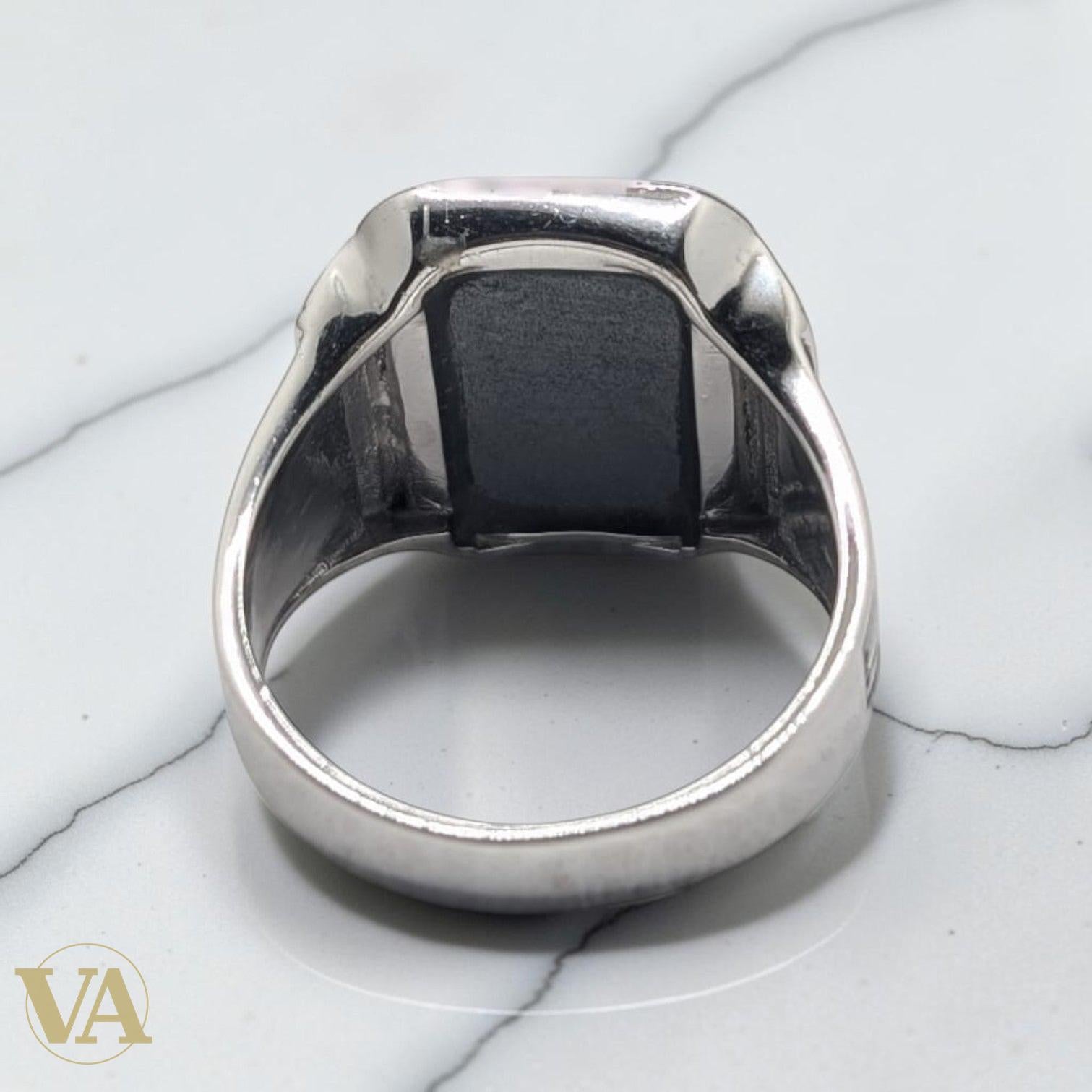 Chevalière Homme Argent 925 Nacre Noire Motifs Grecs-Vindicta : Bijoux Argent 925 Massif, Luxe et Héritage