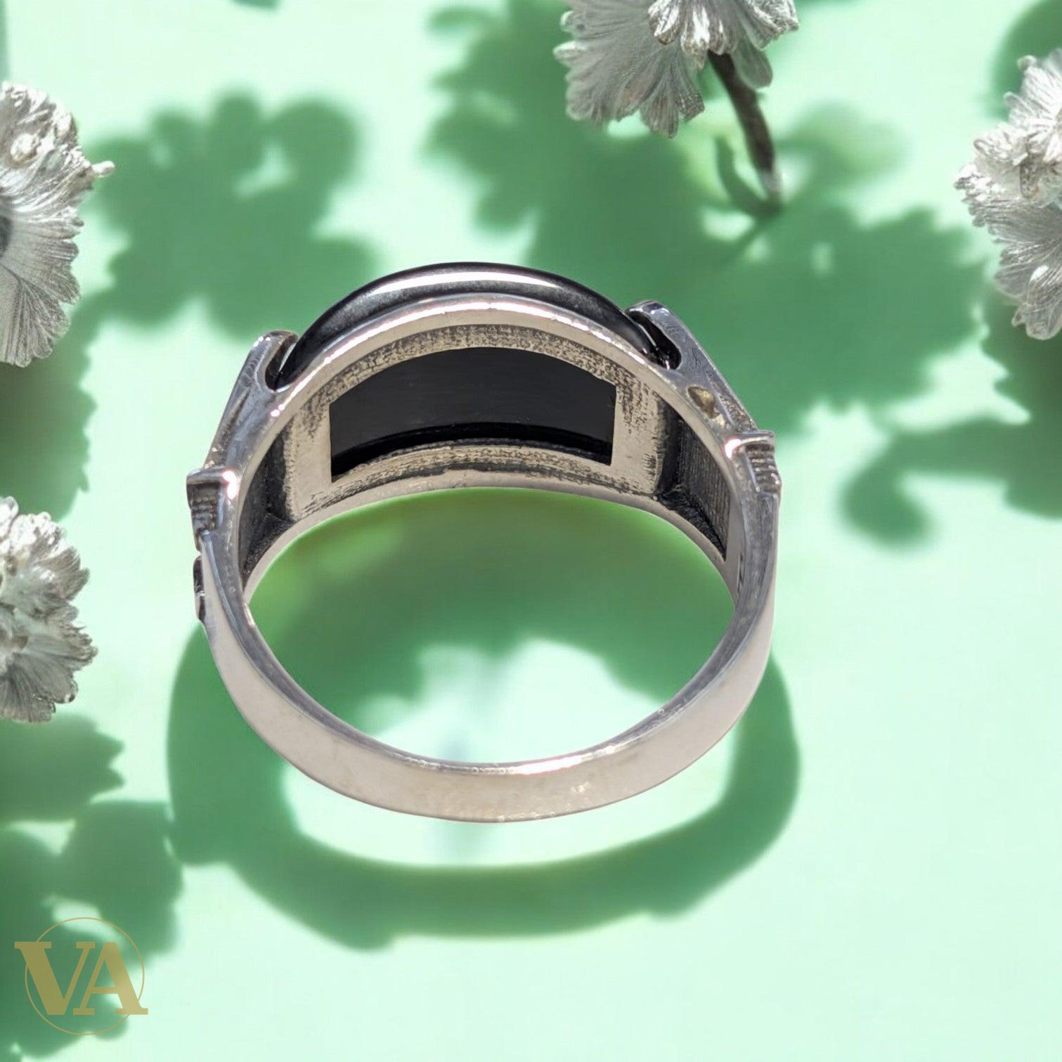 Bague Homme Argent 925 – Onyx Noir & Marcassite