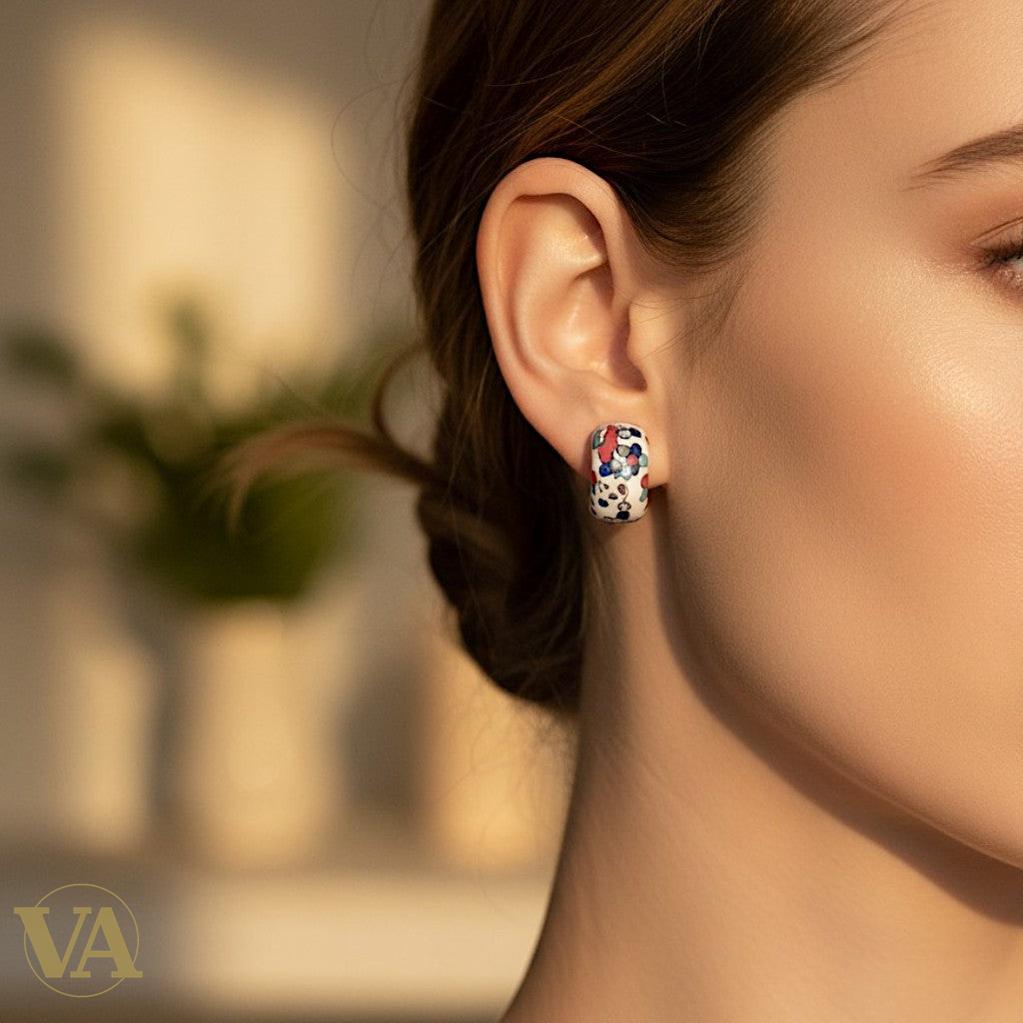 Boucles d'oreilles Femme Argent 925 – Émail Multicolore & Zirconiums