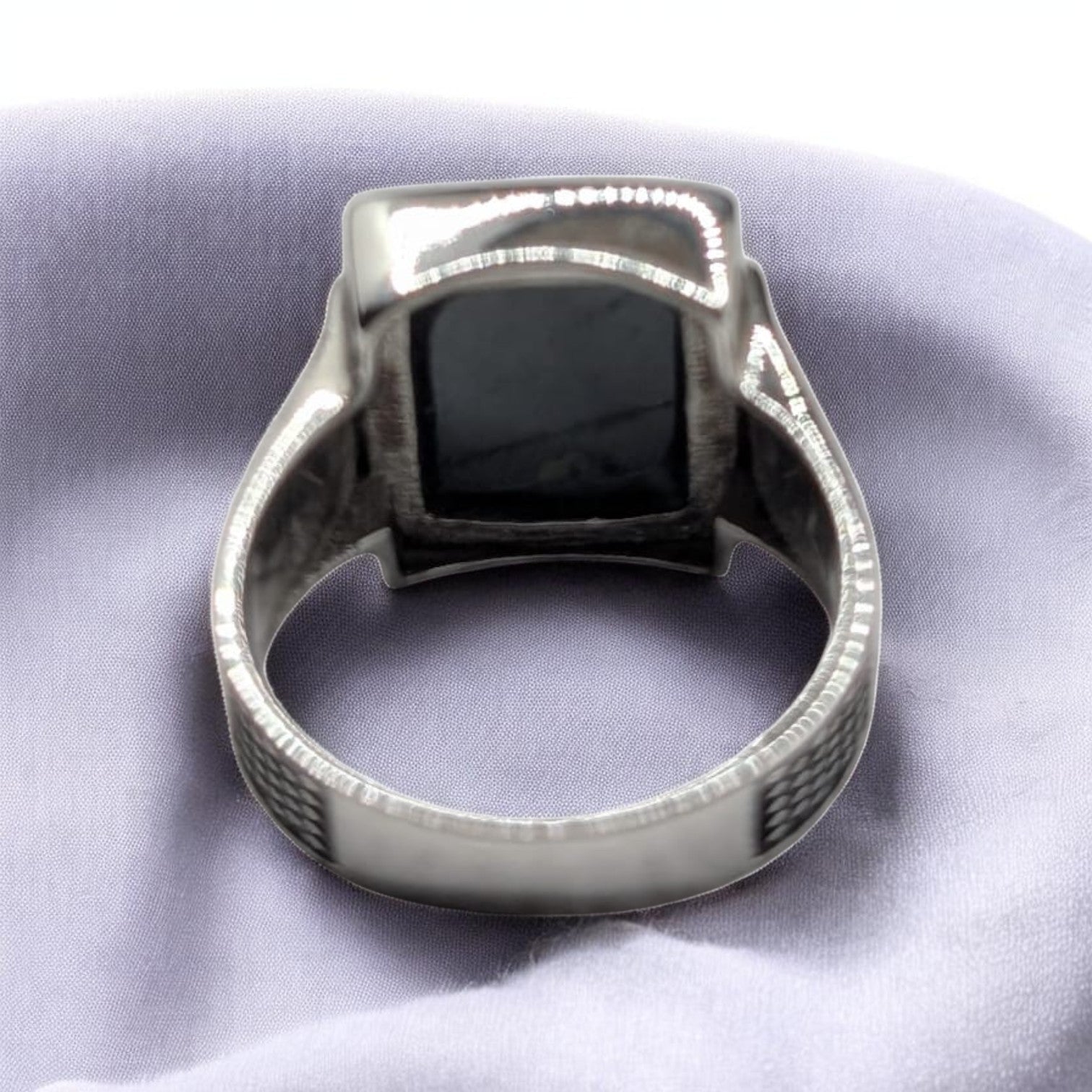 Chevalière Homme Argent 925 Nacre Gris Anthracite Cabochon Carré Ajouré