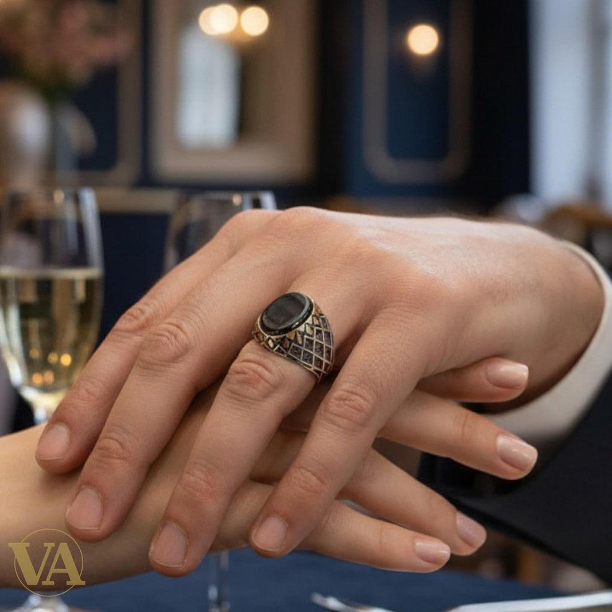 Bague homme argent 925 – Onyx noir & marcassite - Argent 925 - Vindicta