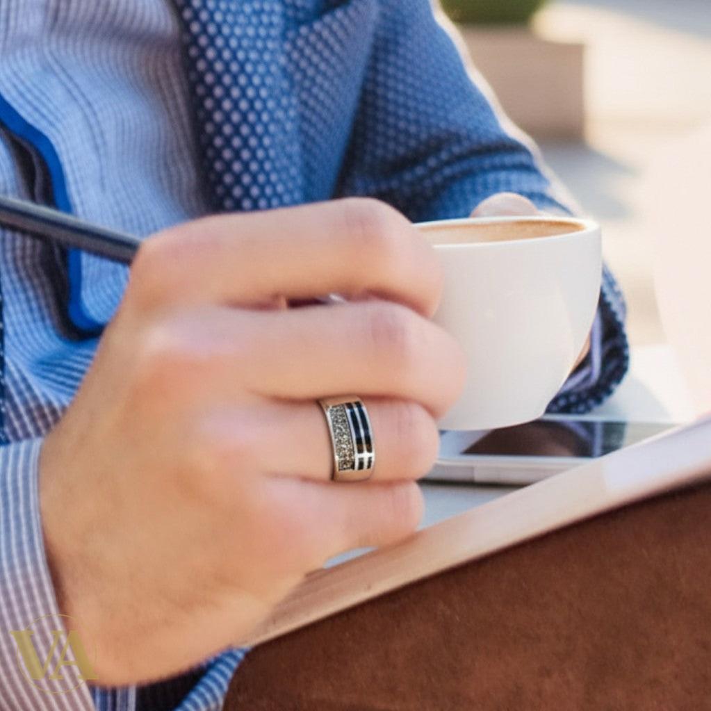 Bague Homme Argent 925 Onyx & Marcassites – Élégance Moderne