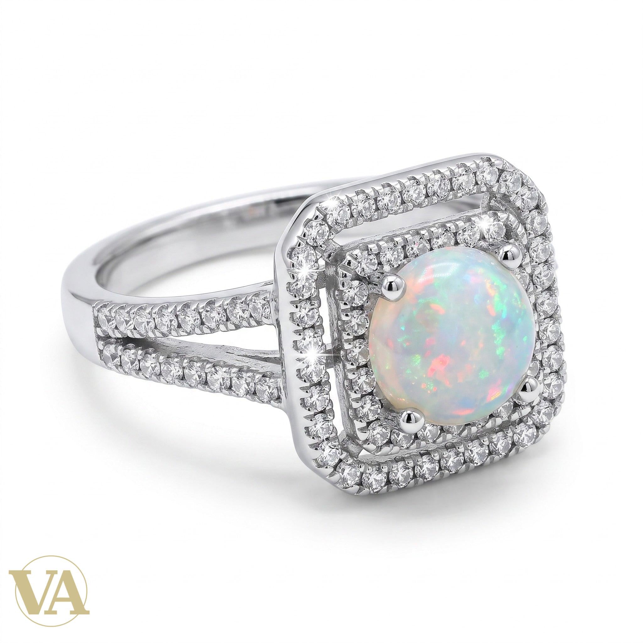 Bague Femme Argent 925 Opale Double Halo Zircons - Argent 925 - Vindicta