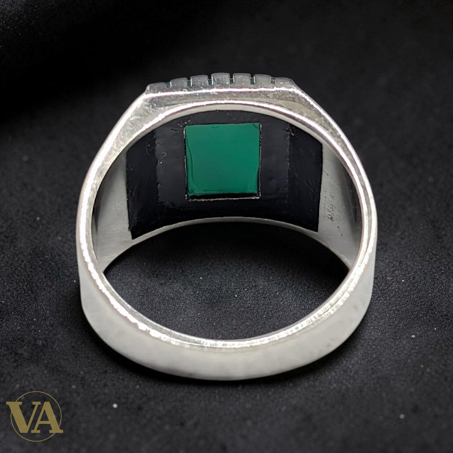Chevalière Homme Argent 925 Pierre Aventurine Verte