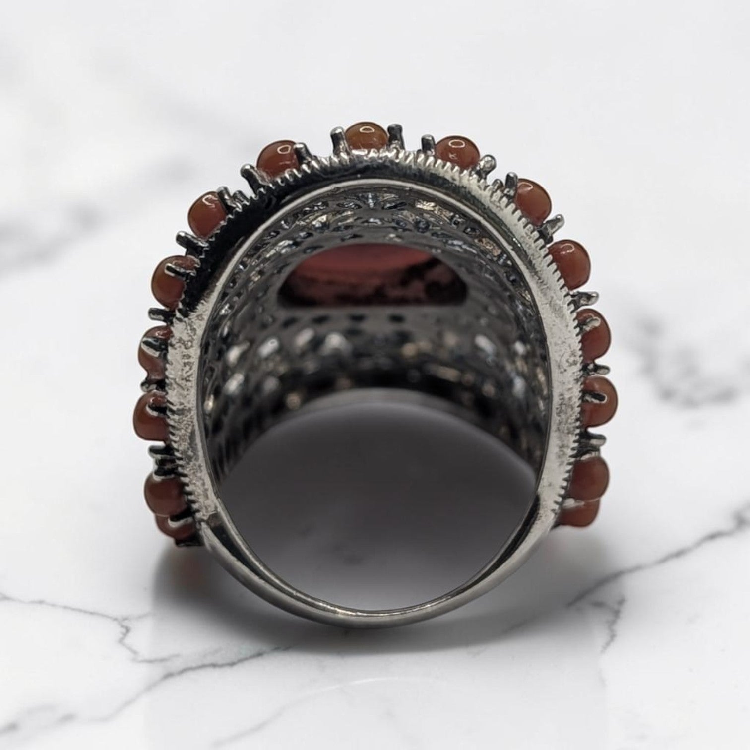 Bague Femme Argent 925 Cornaline Marcassite Ajourée-Vindicta : Bijoux Argent 925 Massif, Luxe et Héritage