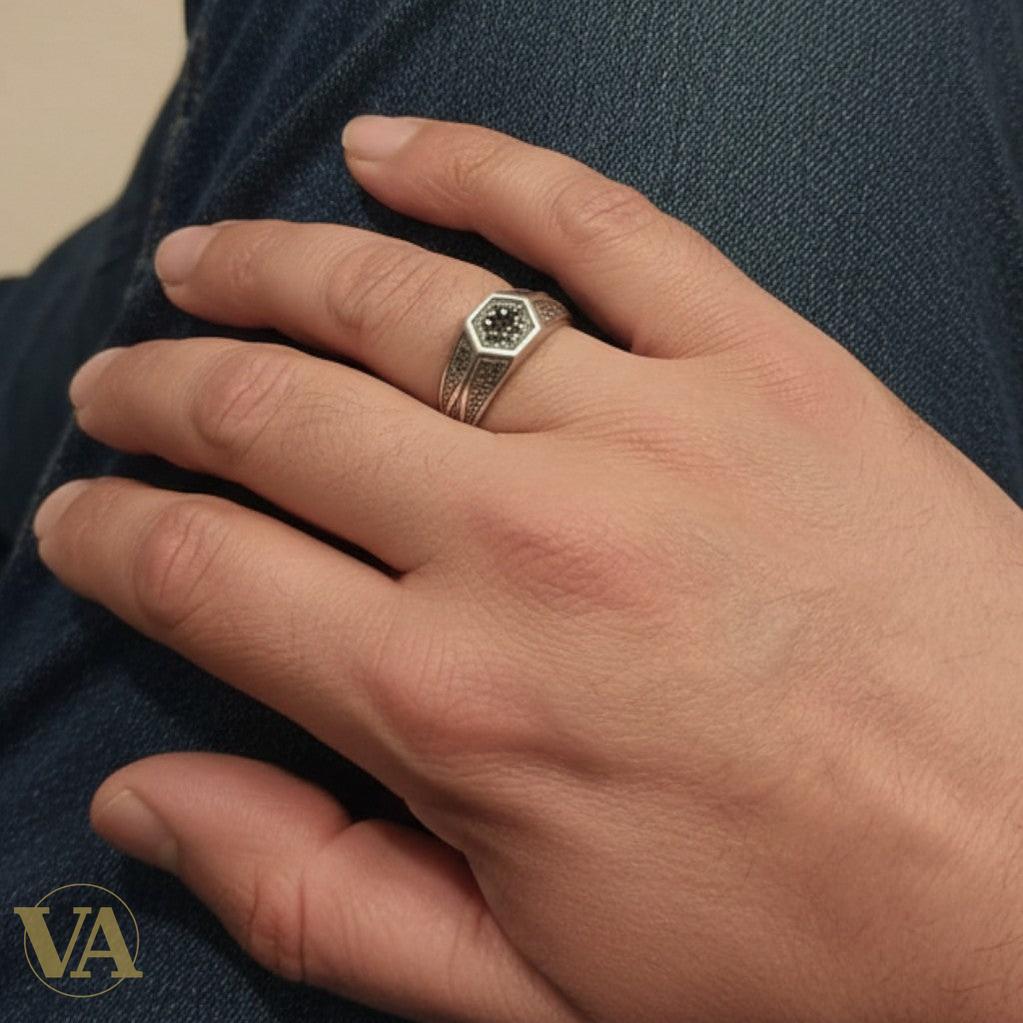 Bague Homme Argent 925 Marcassites – Motifs Géométriques
