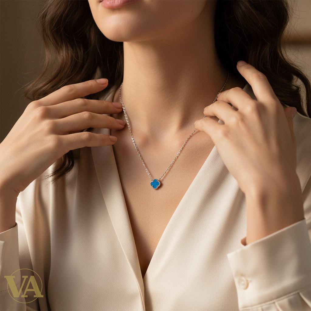 Collier Femme Turquoise Argent 925 — Pendentif Trèfle Pierre Naturelle-Vindicta : Bijoux Argent 925 Massif, Luxe et Héritage