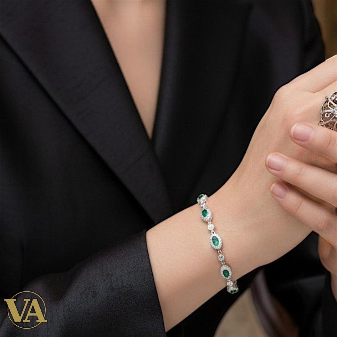 Bracelet Femme Argent 925 Oxyde Vert Émeraude Vintage | Bijoux Vindicta