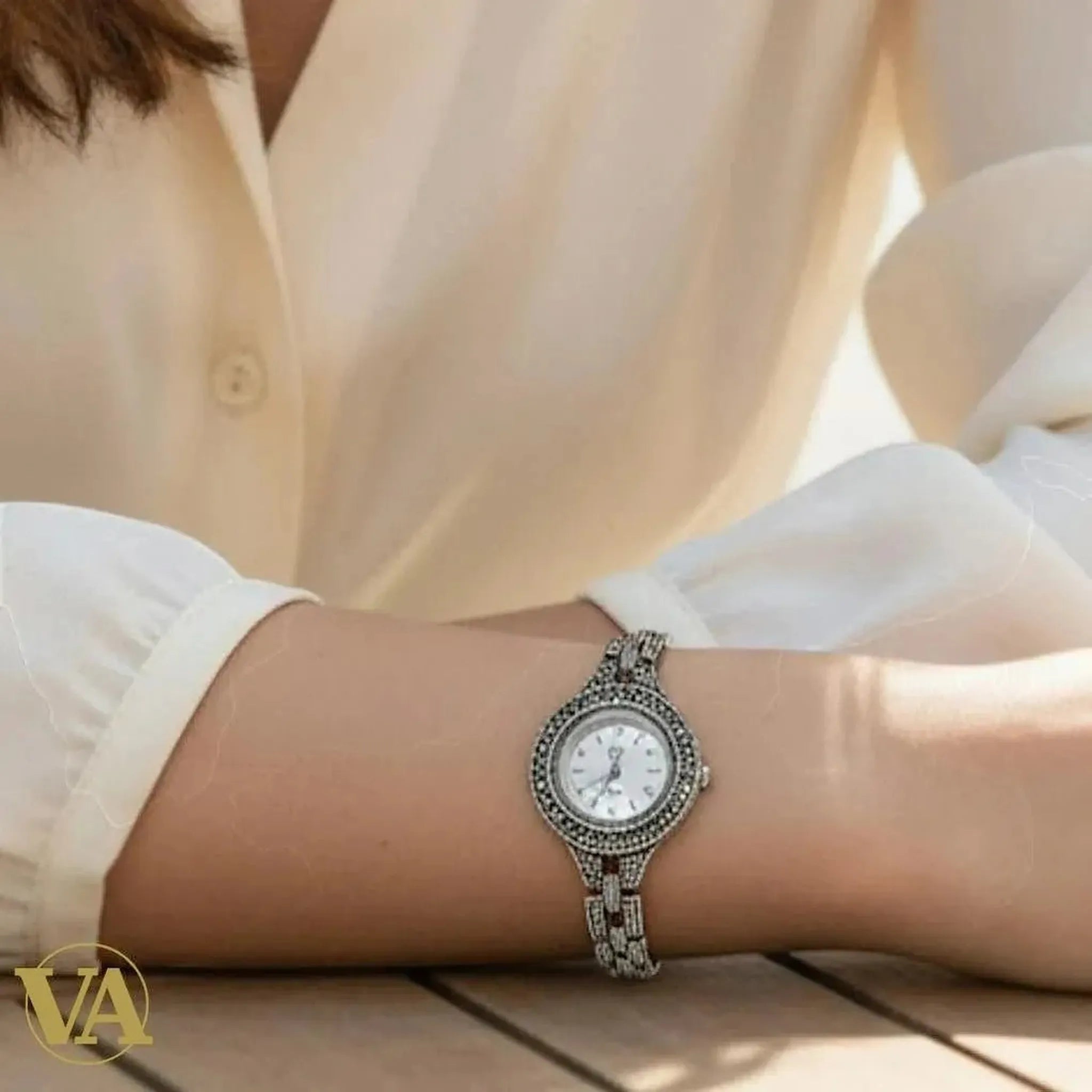 Bracelet-Montre Femme Argent 925 & Marcassite – Élégance Intemporelle - Argent 925 - Vindicta