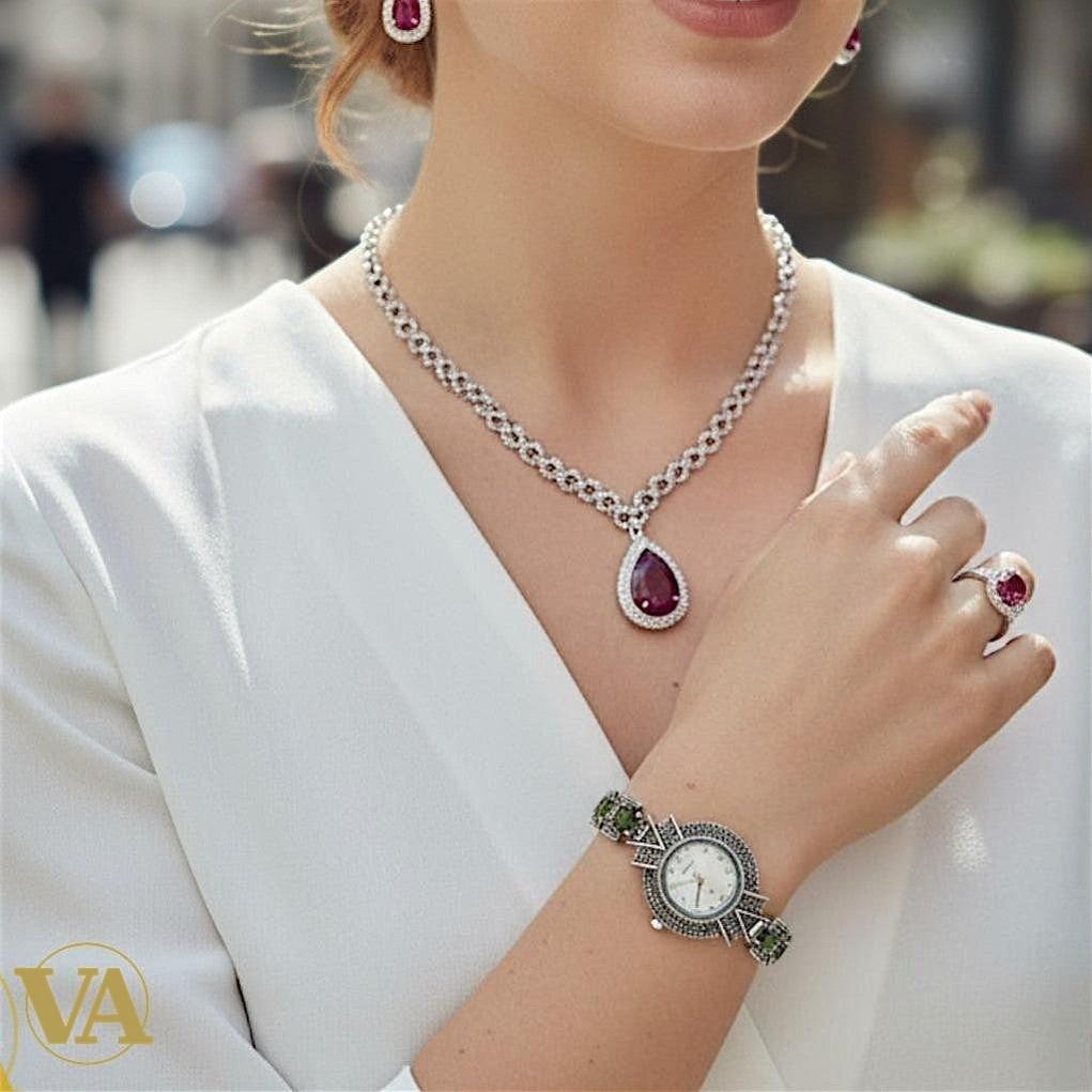 Bracelet-Montre Femme Argent 925 – Marcassite & Sultanite | Bijoux Vindicta