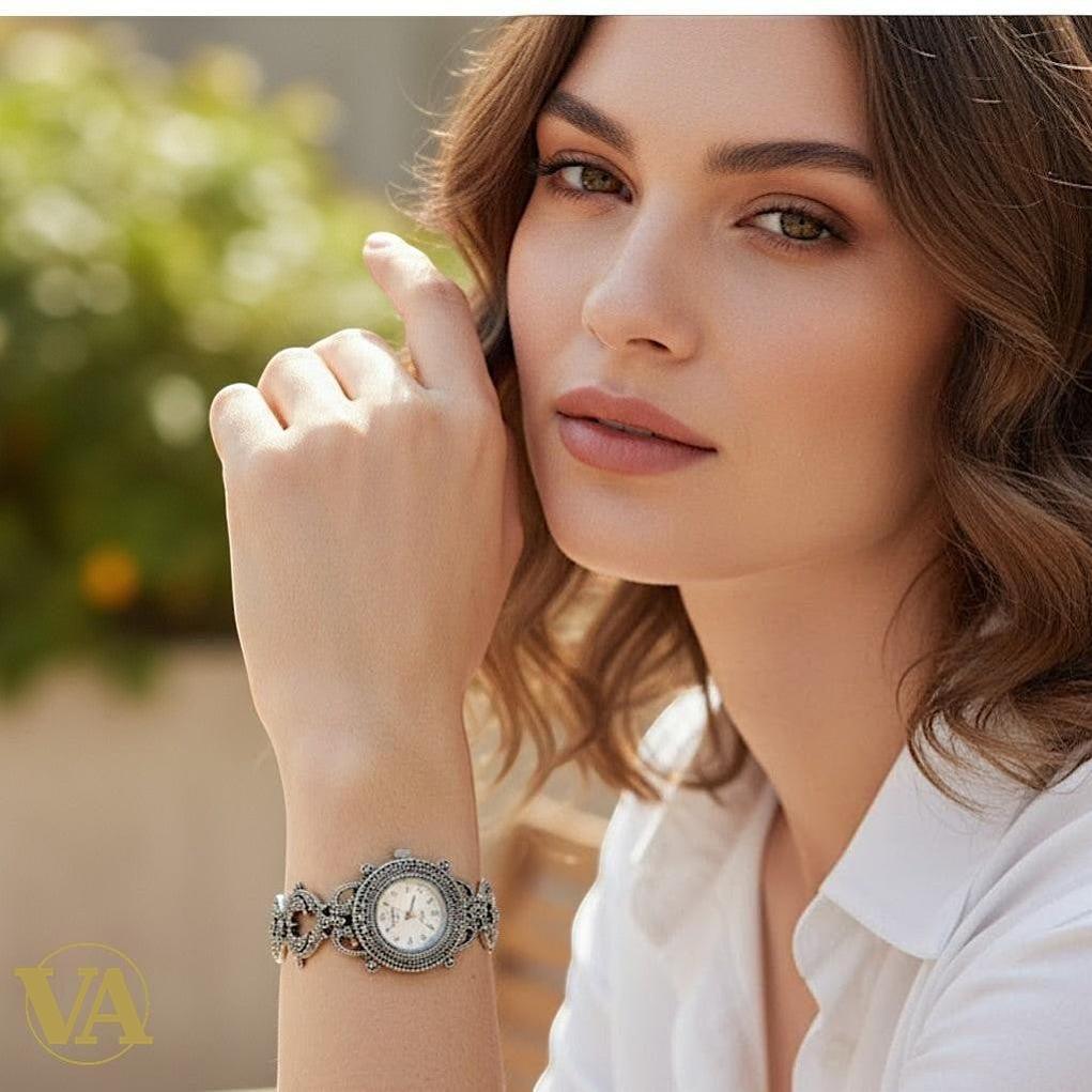Bracelet-Montre Femme Argent 925 & Marcassite – Design Raffiné | Bijoux Vindicta