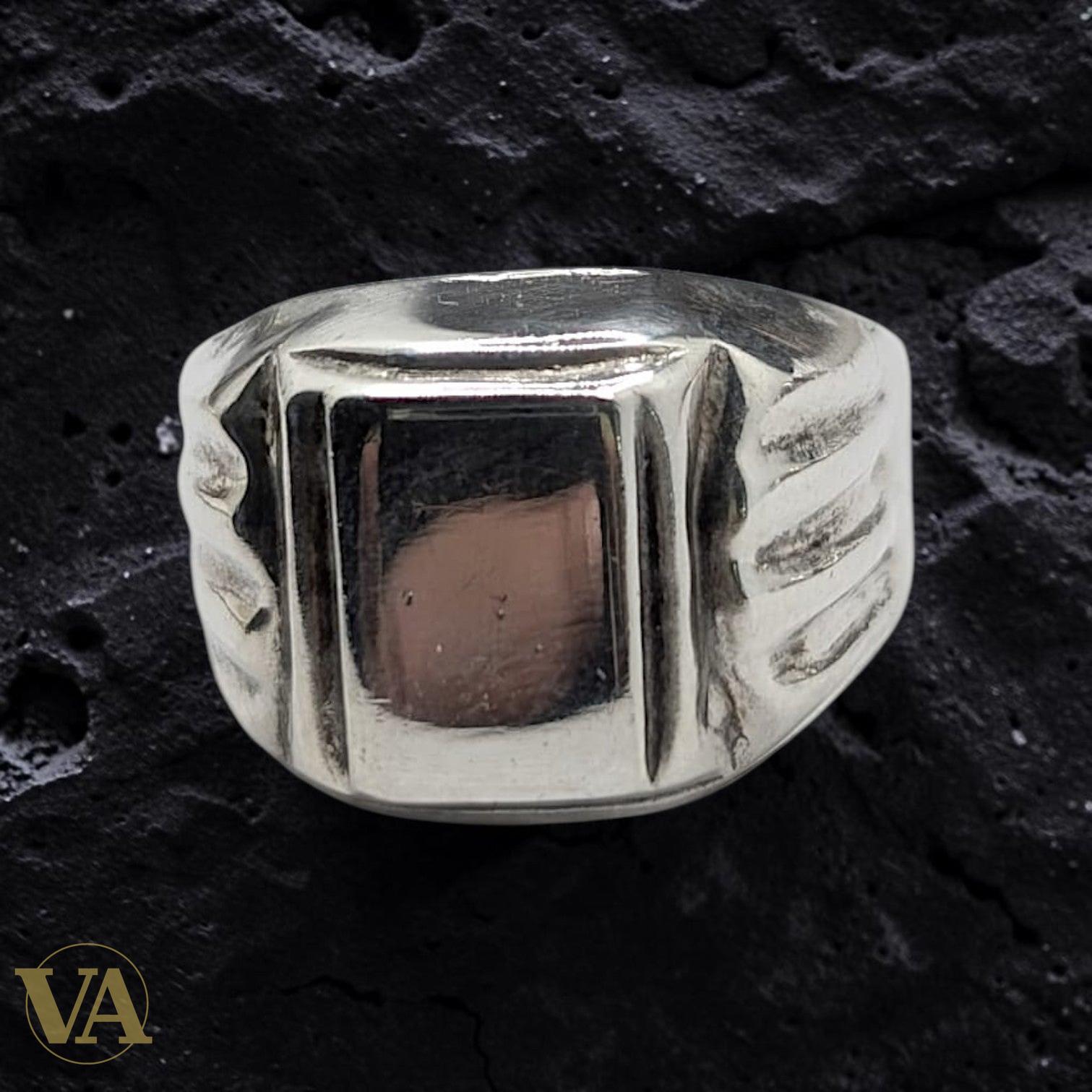 Chevalière Homme Argent 925 Plateau Poli Stries Diagonales - Argent 925 - Vindicta