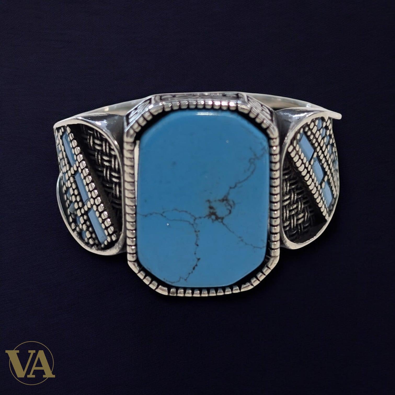 Bague Homme Argent 925 – Turquoise Naturelle & Marcassite