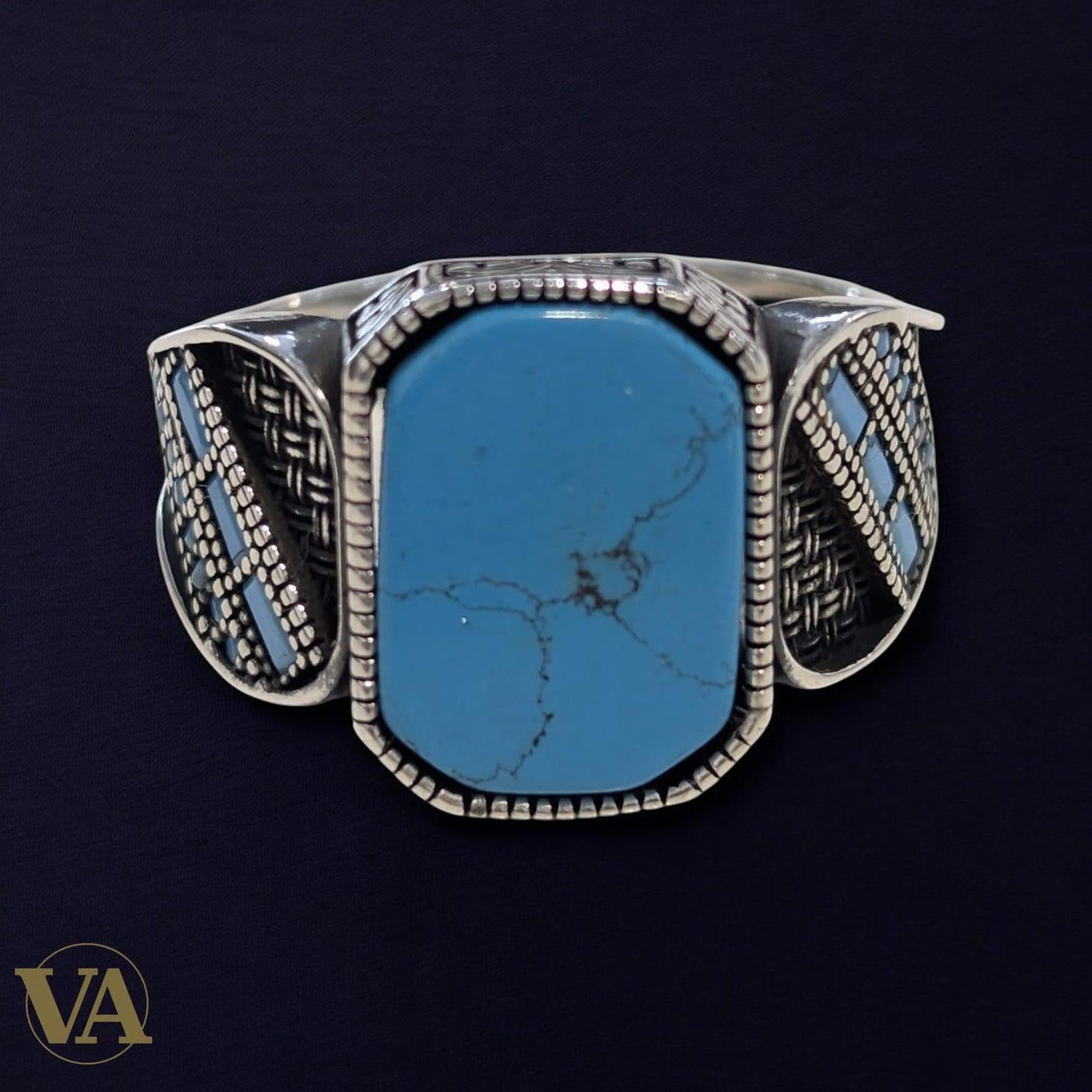 Bague Homme Argent 925 – Turquoise Naturelle & Marcassite - Argent 925 - Vindicta