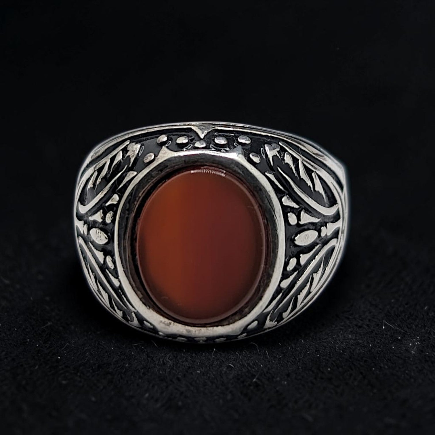 Chevalière Homme Argent 925 Cornaline Ovale Volutes Ajourées
