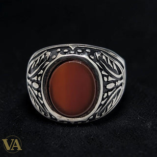 Chevalière Homme Argent 925 Cornaline Ovale Volutes Ajourées