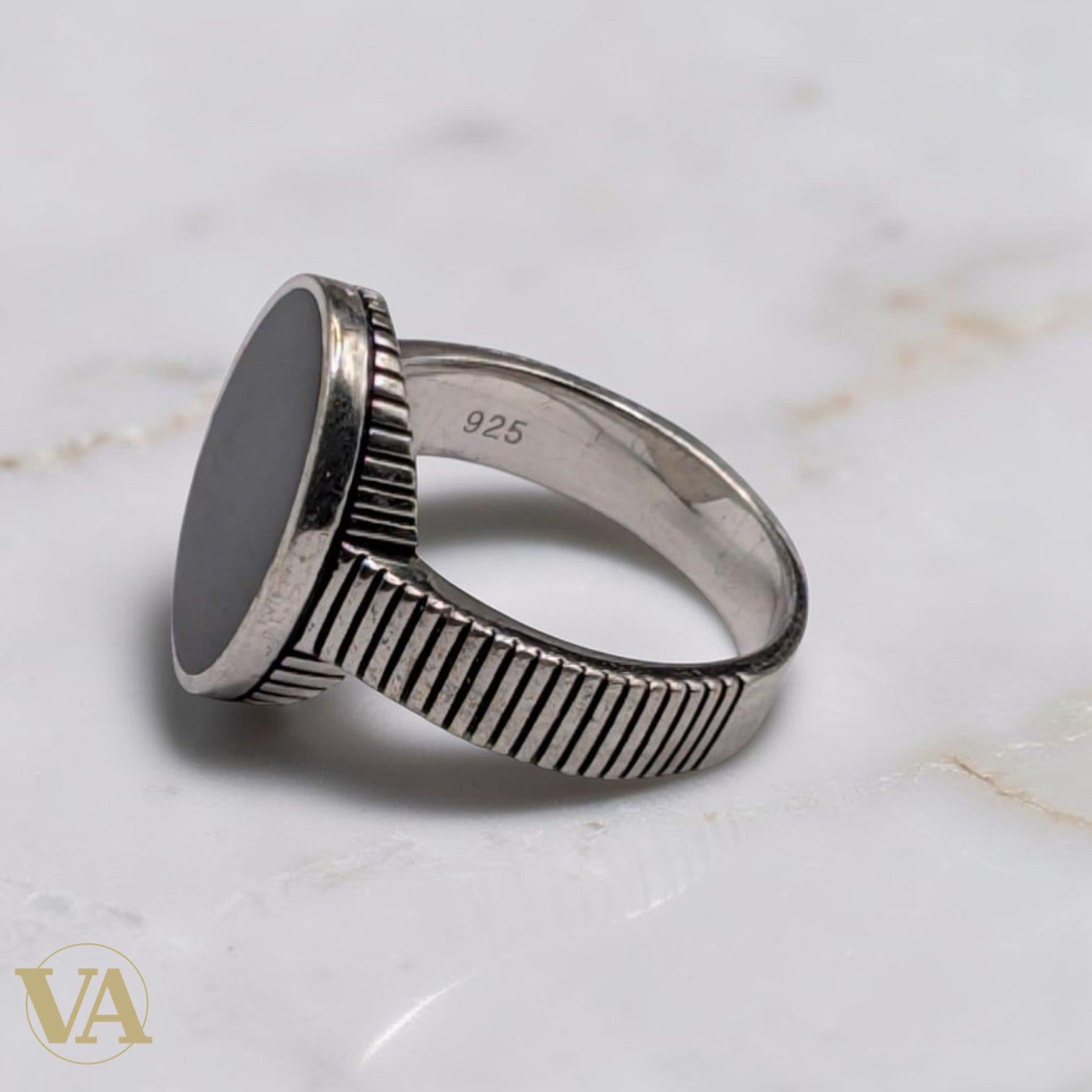 Bague Homme Argent 925 Onyx Noir Ovale – Anneau Rainé Minimaliste | Bijoux Vindicta