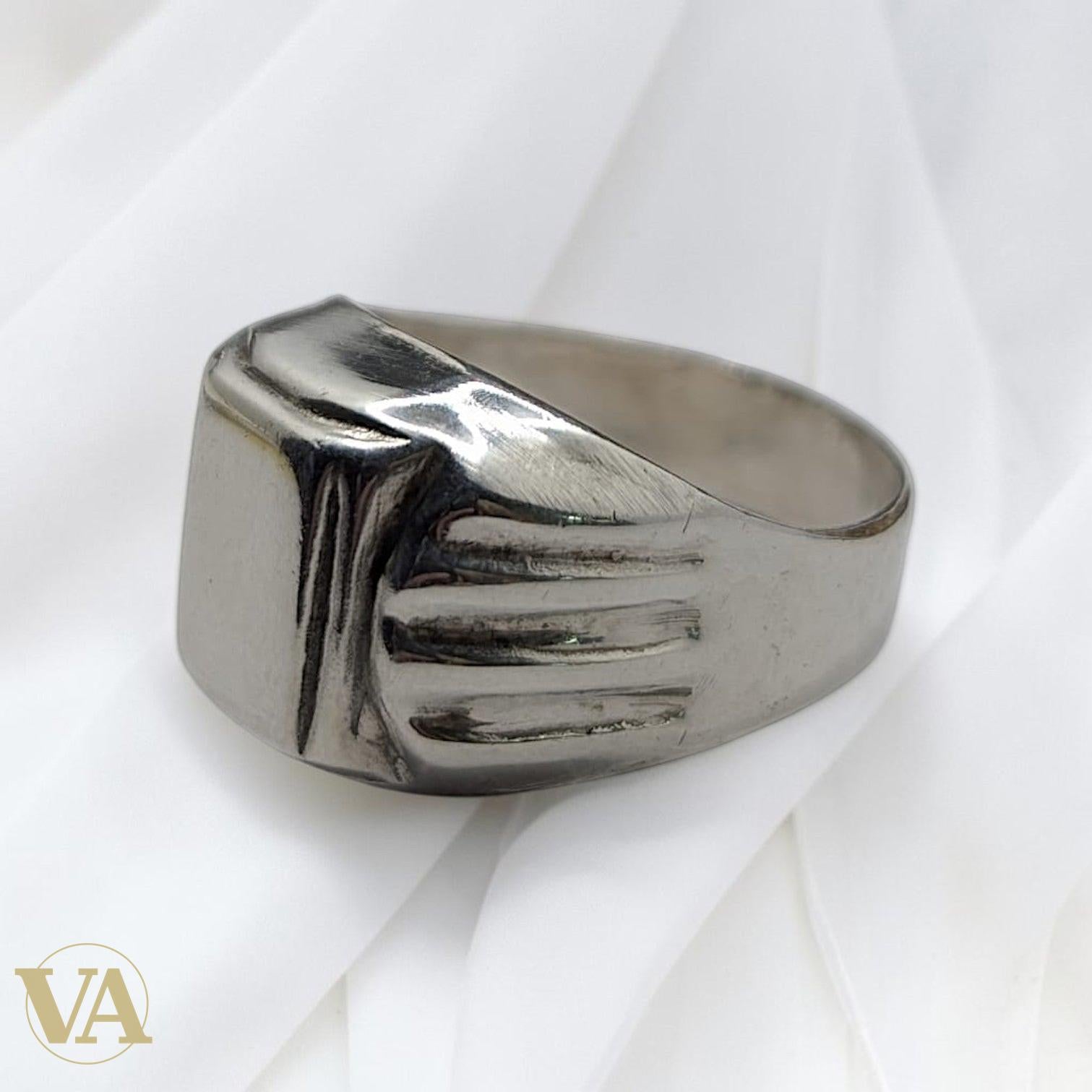 Chevalière Homme Argent 925 Plateau Poli Stries Diagonales - Argent 925 - Vindicta
