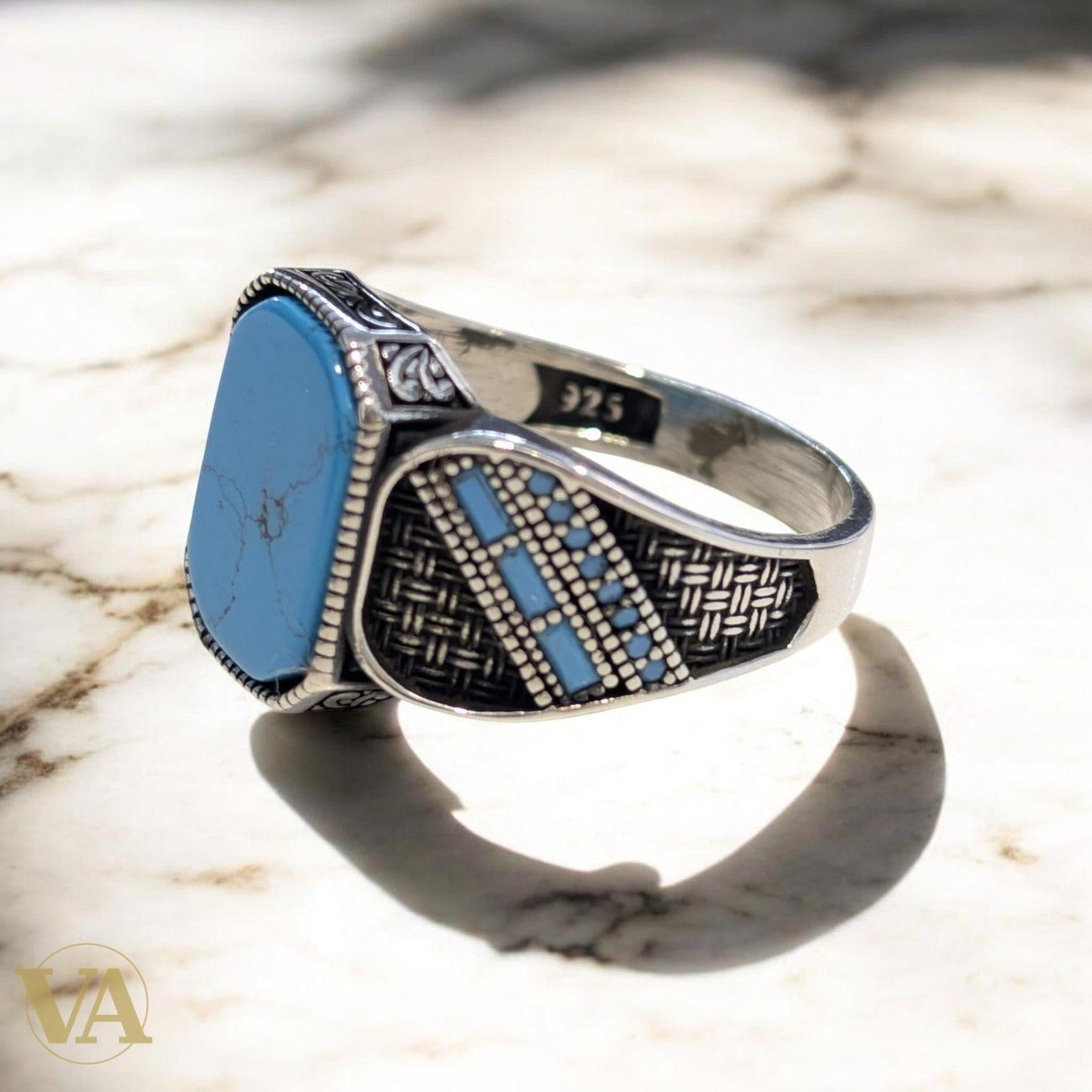 Bague Homme Argent 925 – Turquoise Naturelle & Marcassite - Argent 925 - Vindicta