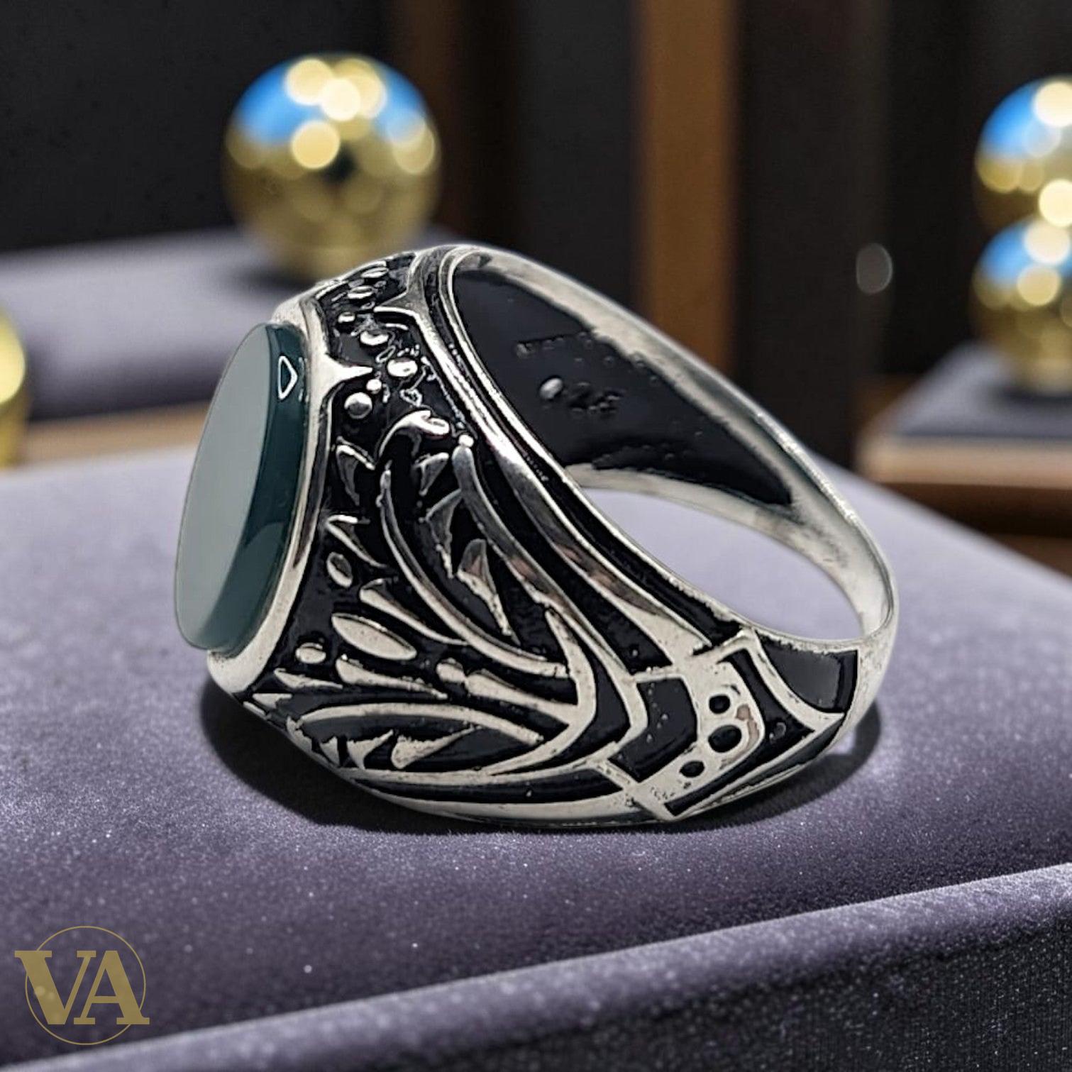 Chevalière Homme Argent 925 Aventurine Verte