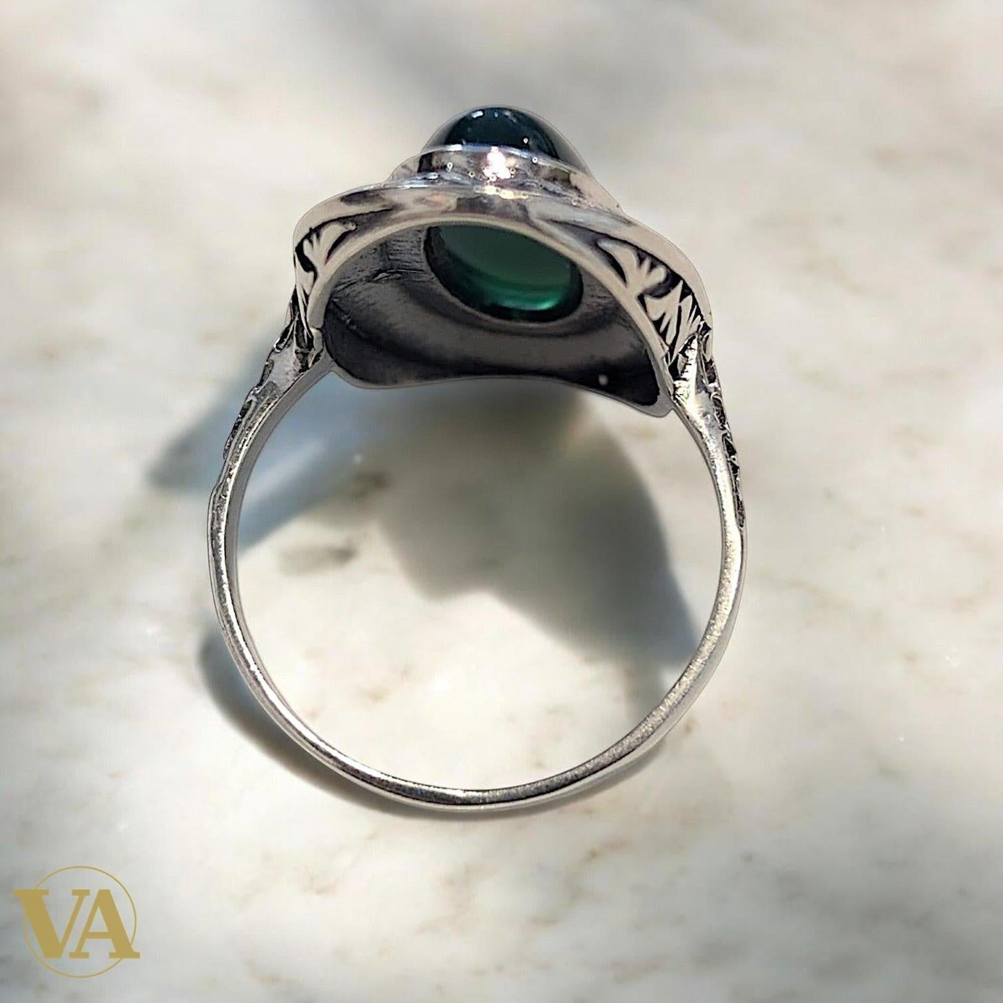 Bague femme Argent 925 Onyx Vert & Marcassites – Style Ottoman - Argent 925 - Vindicta