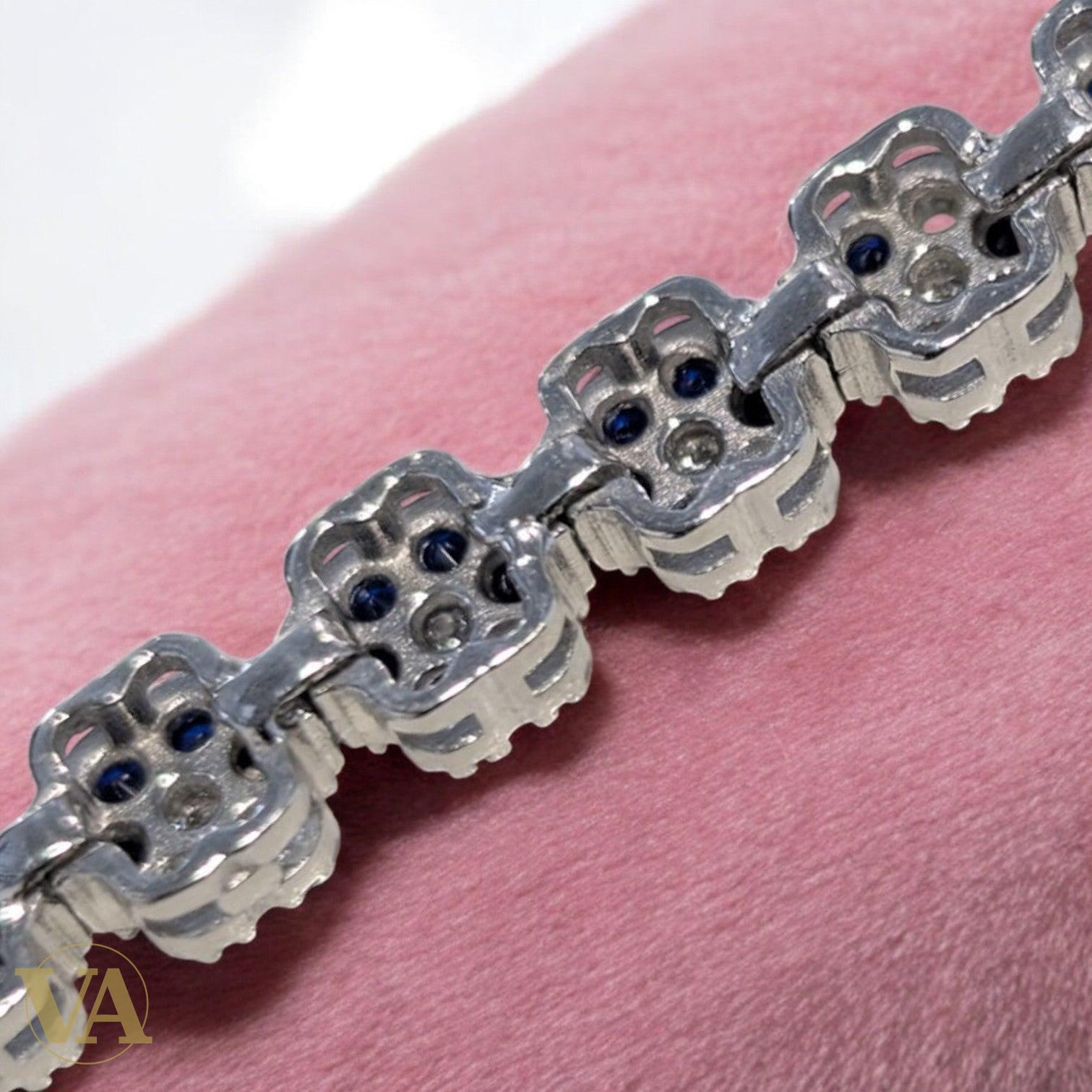 Bracelet Femme Argent 925 Oxydes Bleus – Motifs Rosace