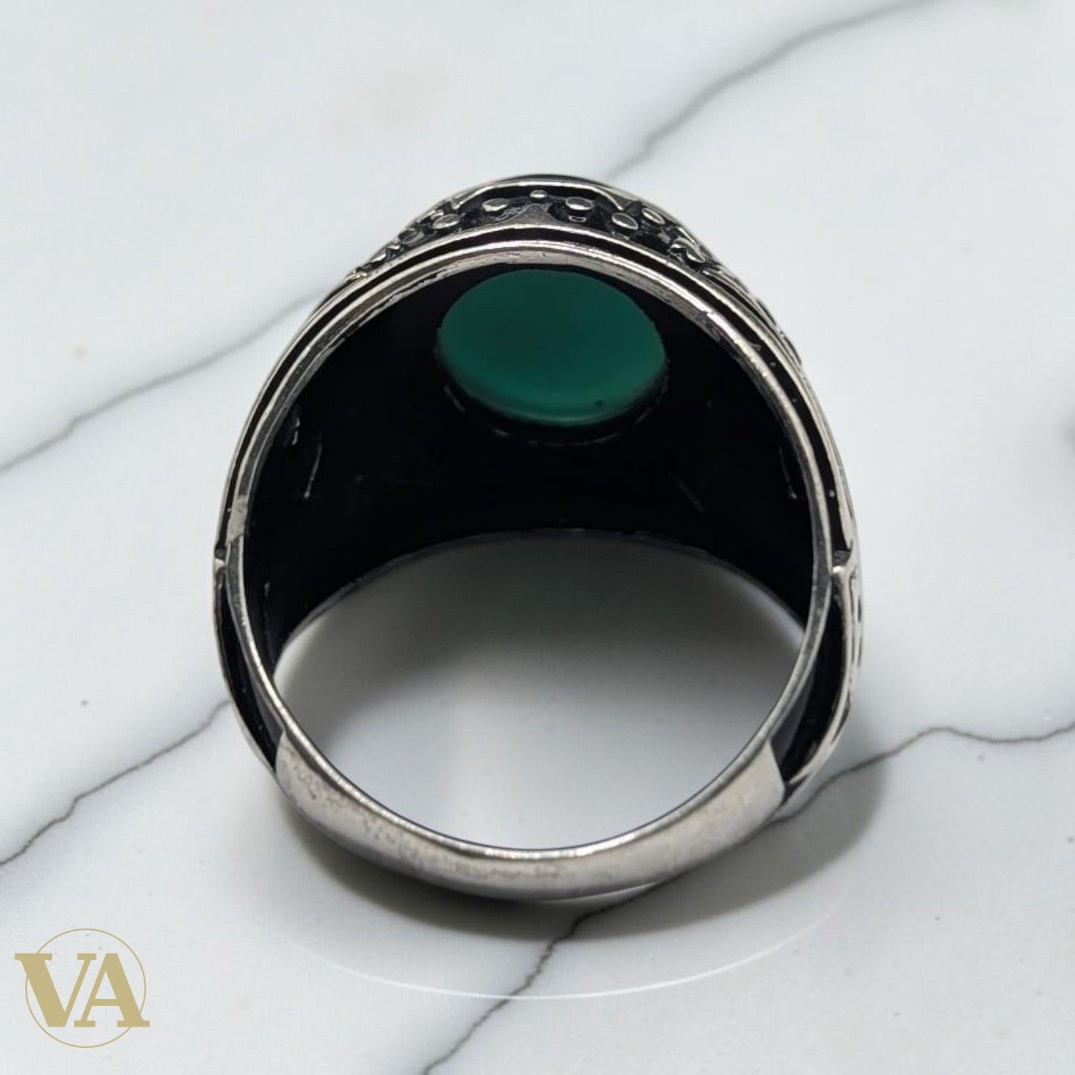 Chevalière Homme Argent 925 Aventurine Verte