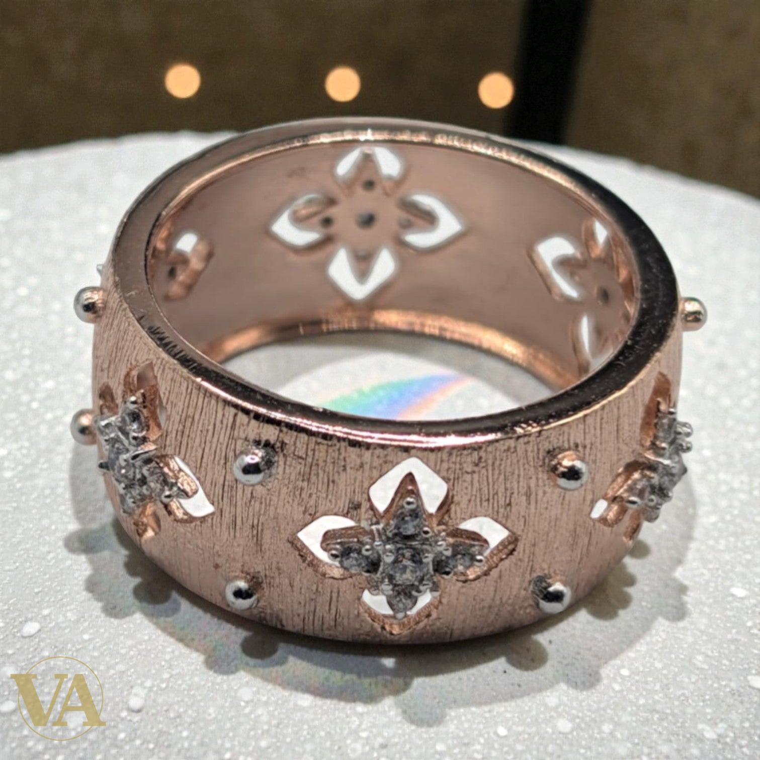 Bague femme Argent 925 Plaqué Or Rose Oxyde de Zirconium Solitaire