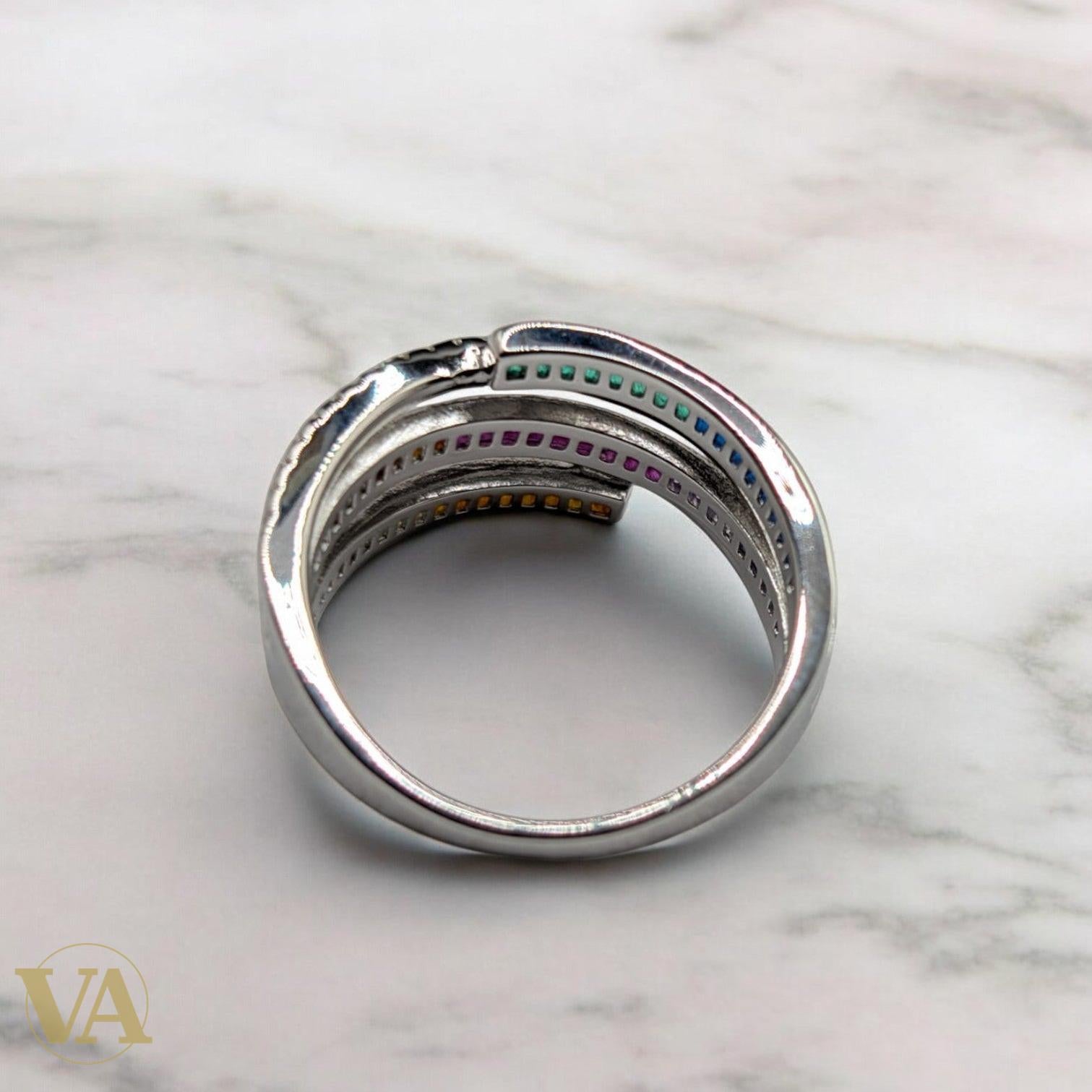 Bague Femme Argent 925 Multicolore – Design Croisé Arc-en-Ciel