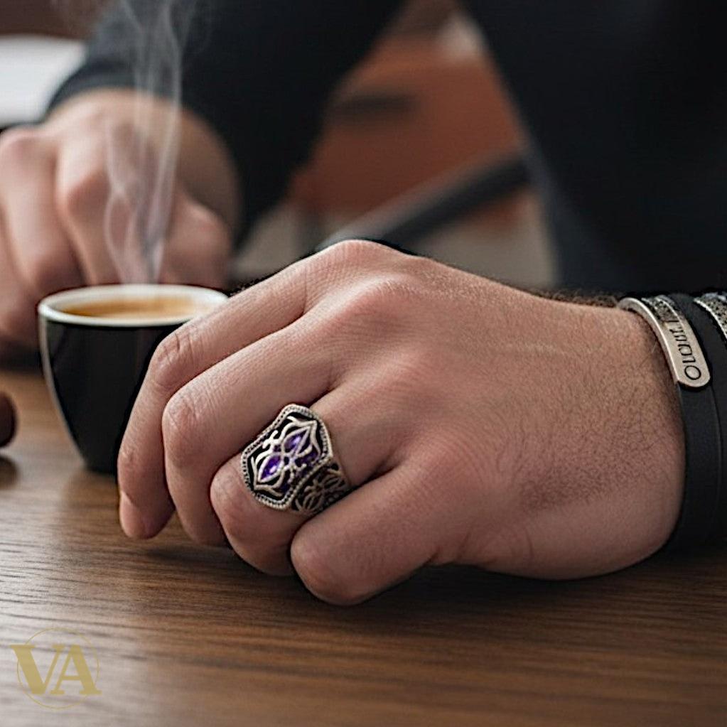 Bague homme argent 925 – Tughra Ajouré Filigrane Ottoman