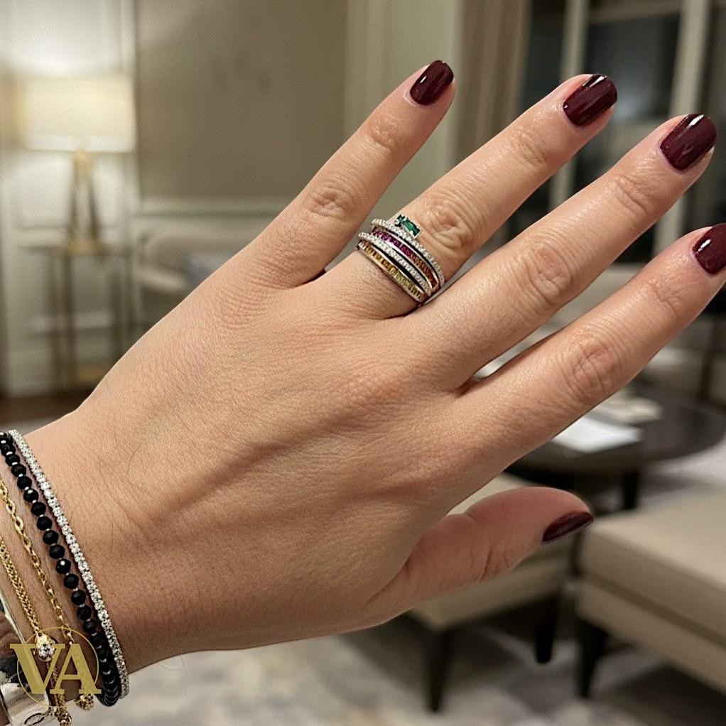 Bague Femme Argent 925 Multicolore – Design Croisé Arc-en-Ciel