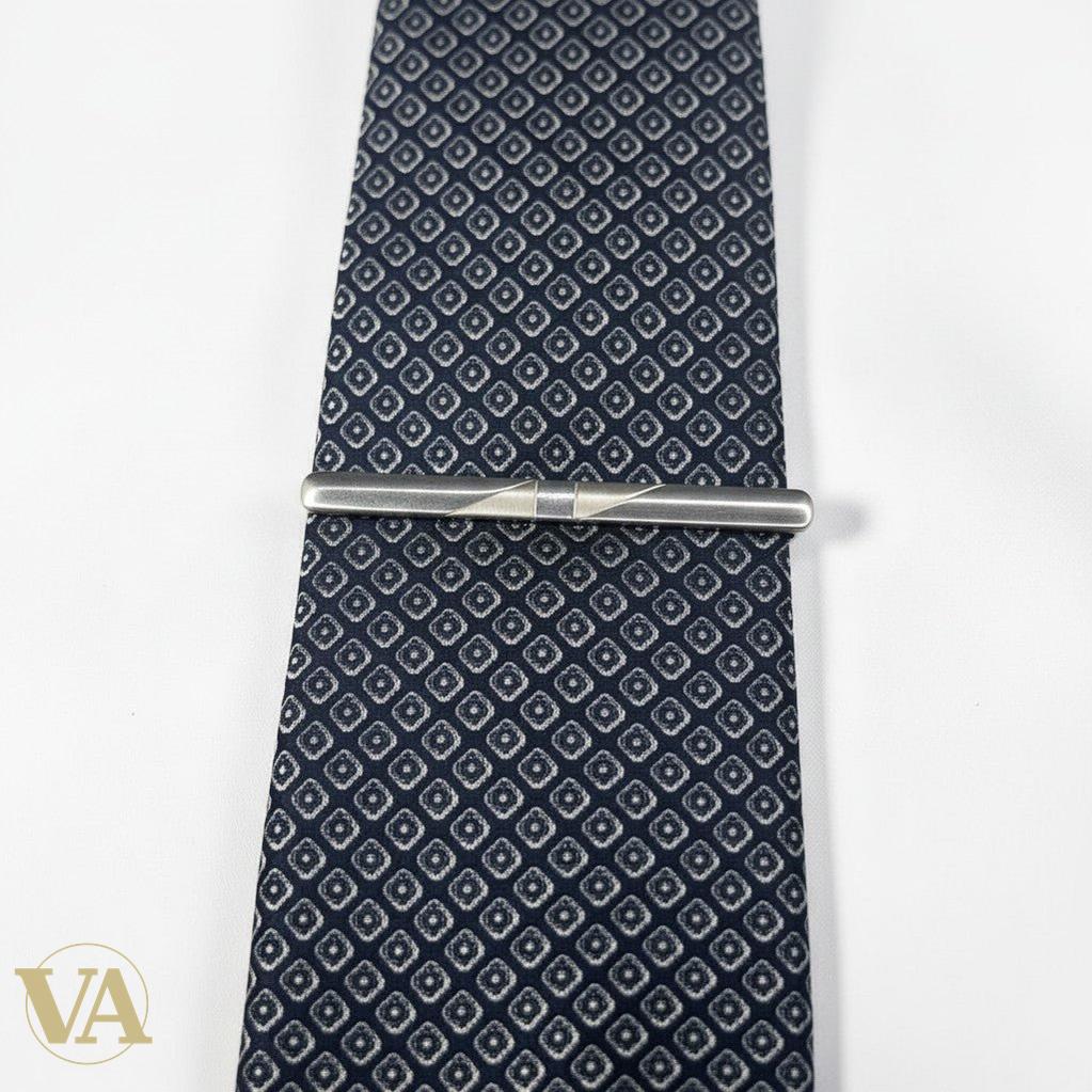 Pince à cravate homme argent 925 à motif diagonal et chaîne - Argent 925 - Vindicta