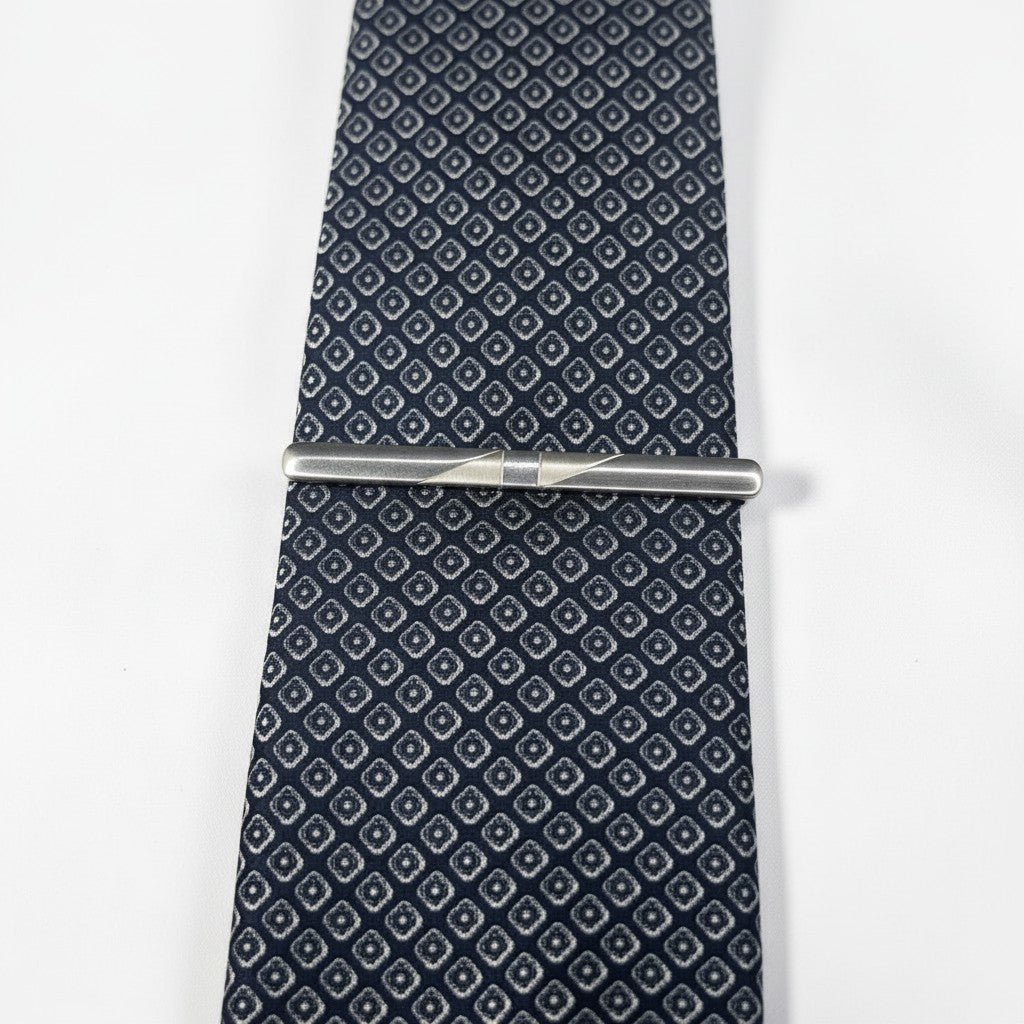 Pince à cravate homme argent 925 à motif diagonal et chaîne - Argent 925 - Vindicta