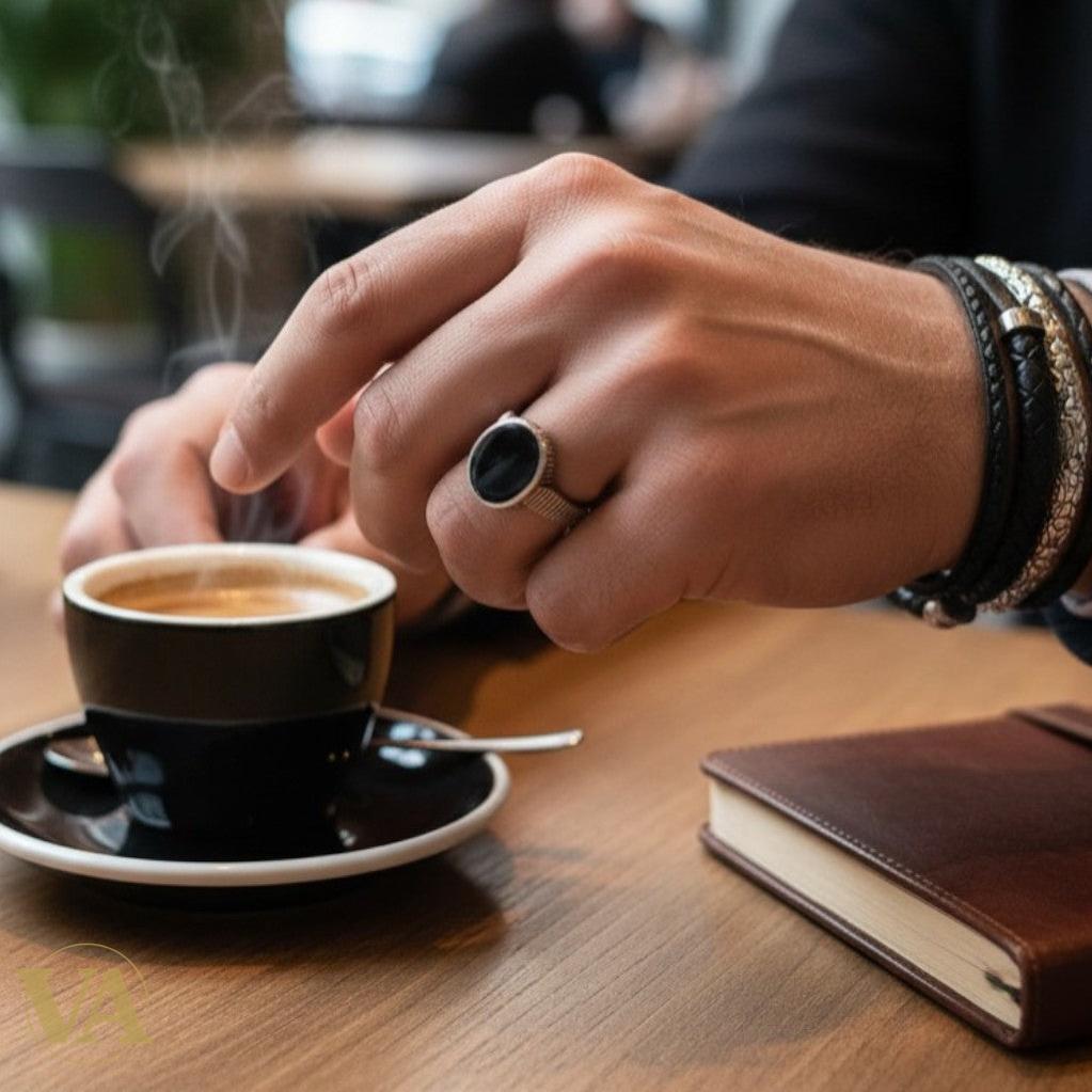 Bague Homme Argent 925 Onyx Noir Ovale – Anneau Rainé Minimaliste