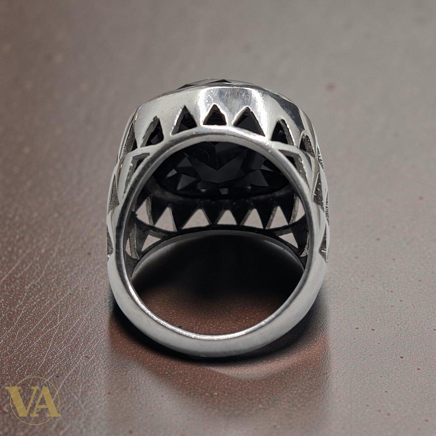 Bague femme argent 925 Onyx noir facetté chevalière tige ajourée géométrique-Vindicta : Bijoux Argent 925 Massif, Luxe et Héritage