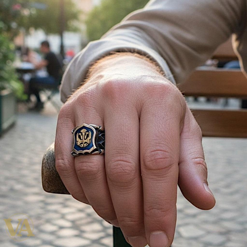 Chevalière Homme Argent 925 – Aigle Bicéphale Ottoman Plaqué Or & Onyx Noir