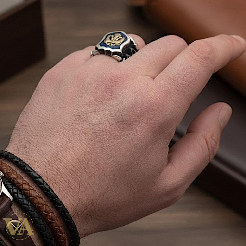 Chevalière Homme Argent 925 – Aigle Bicéphale Ottoman Plaqué Or & Onyx Noir | Bijoux Vindicta