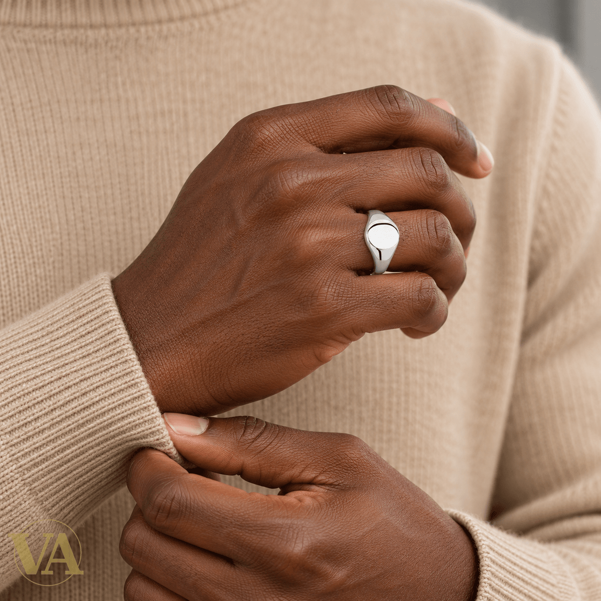 Chevalière Homme Argent 925 Rhodié – Plateau Ovale Lisse - Argent 925 - Vindicta