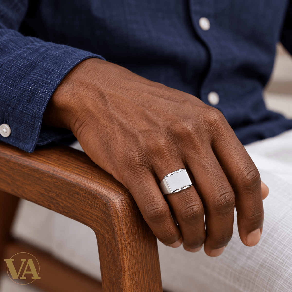 Chevalière Homme Argent 925 Rhodié – Rectangle à Bordures Facettées - Argent 925 - Vindicta