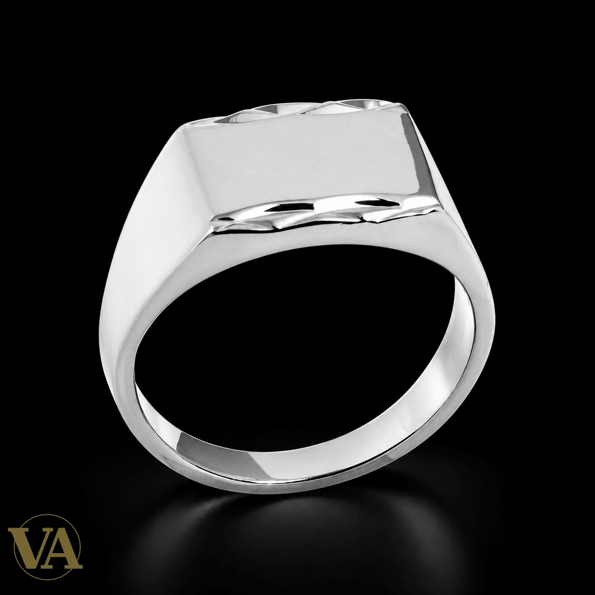 Chevalière Homme Argent 925 Rhodié – Rectangle à Bordures Facettées - Argent 925 - Vindicta