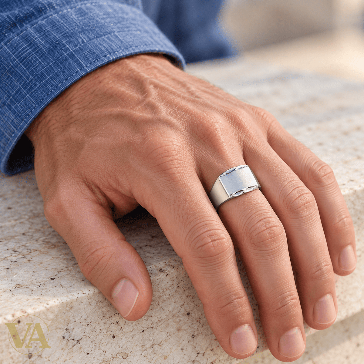 Chevalière Homme Argent 925 Rhodié – Rectangle à Bordures Facettées - Argent 925 - Vindicta